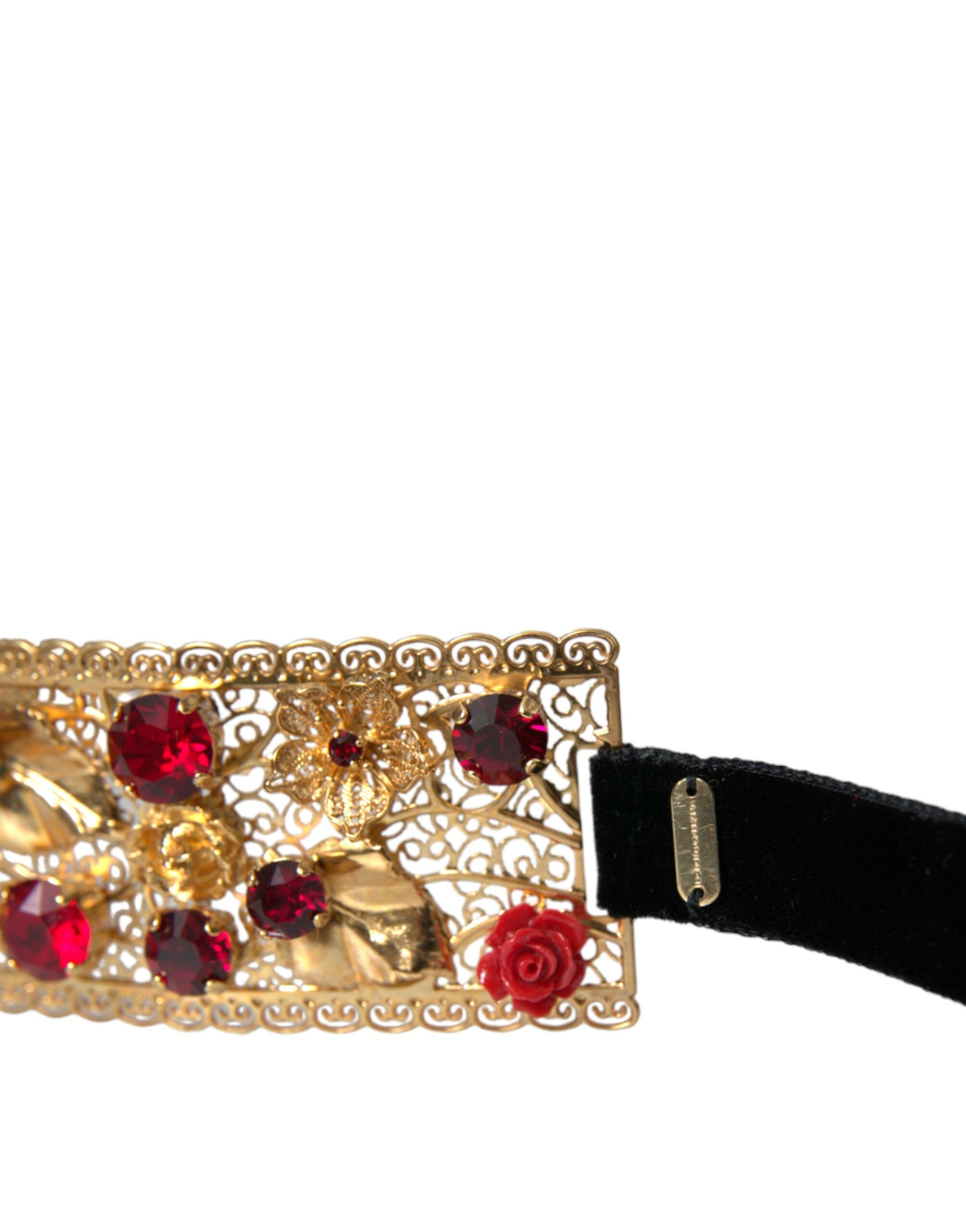 Ζώνη μέσης με κρύσταλλο κόσμημα Dolce &amp; Gabbana Gold Brass Red Roses