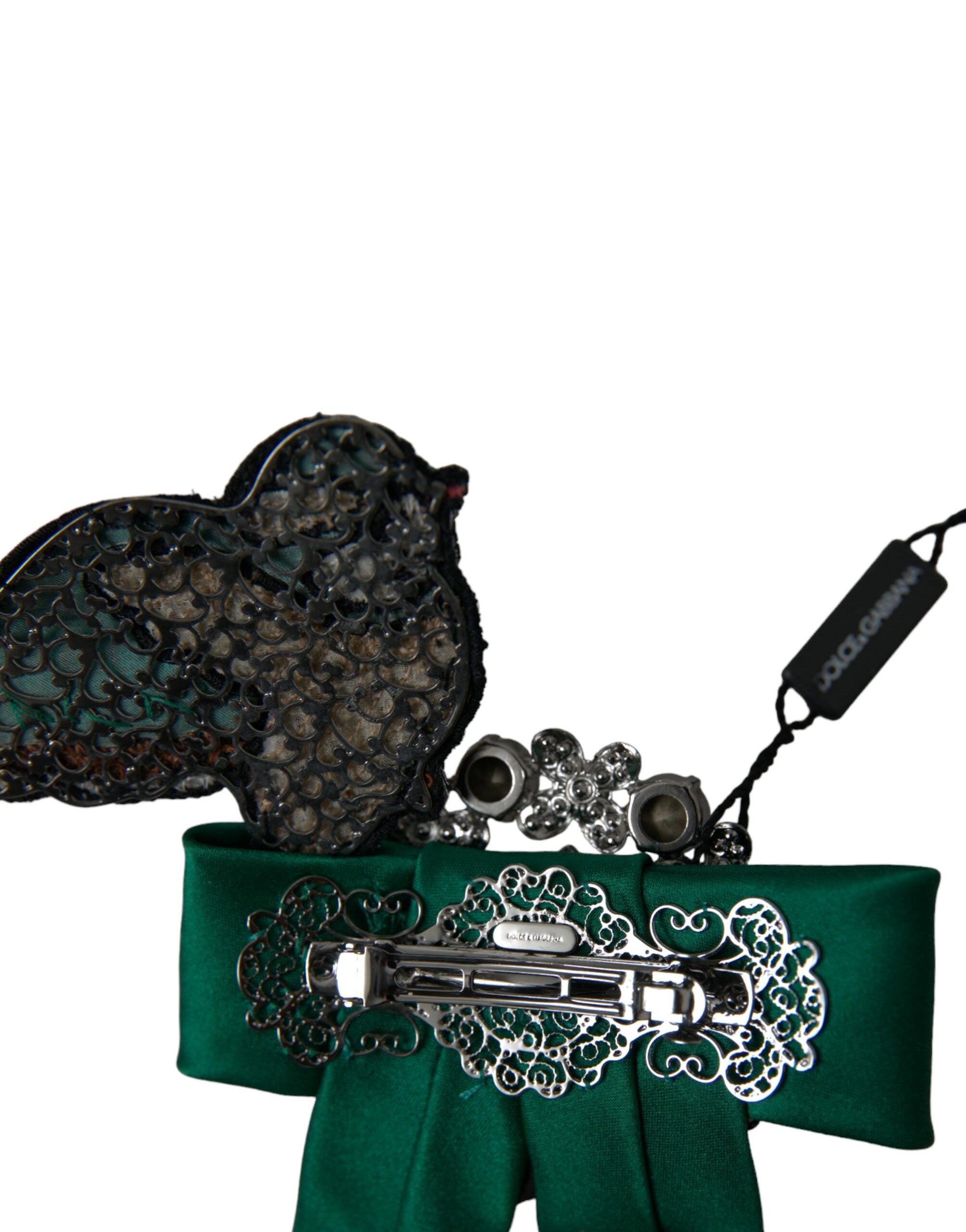 Γυναικείο κλιπ μαλλιών Dolce &amp; Gabbana Green Satin Bird Crystal