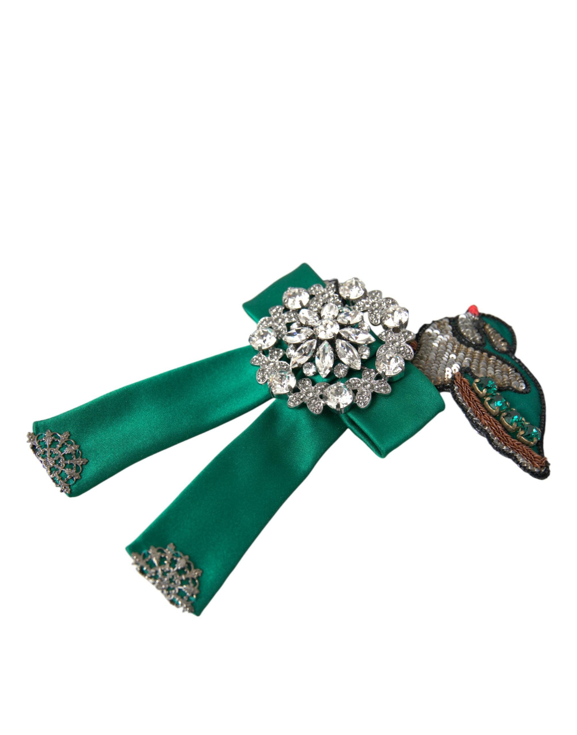 Γυναικείο κλιπ μαλλιών Dolce &amp; Gabbana Green Satin Bird Crystal