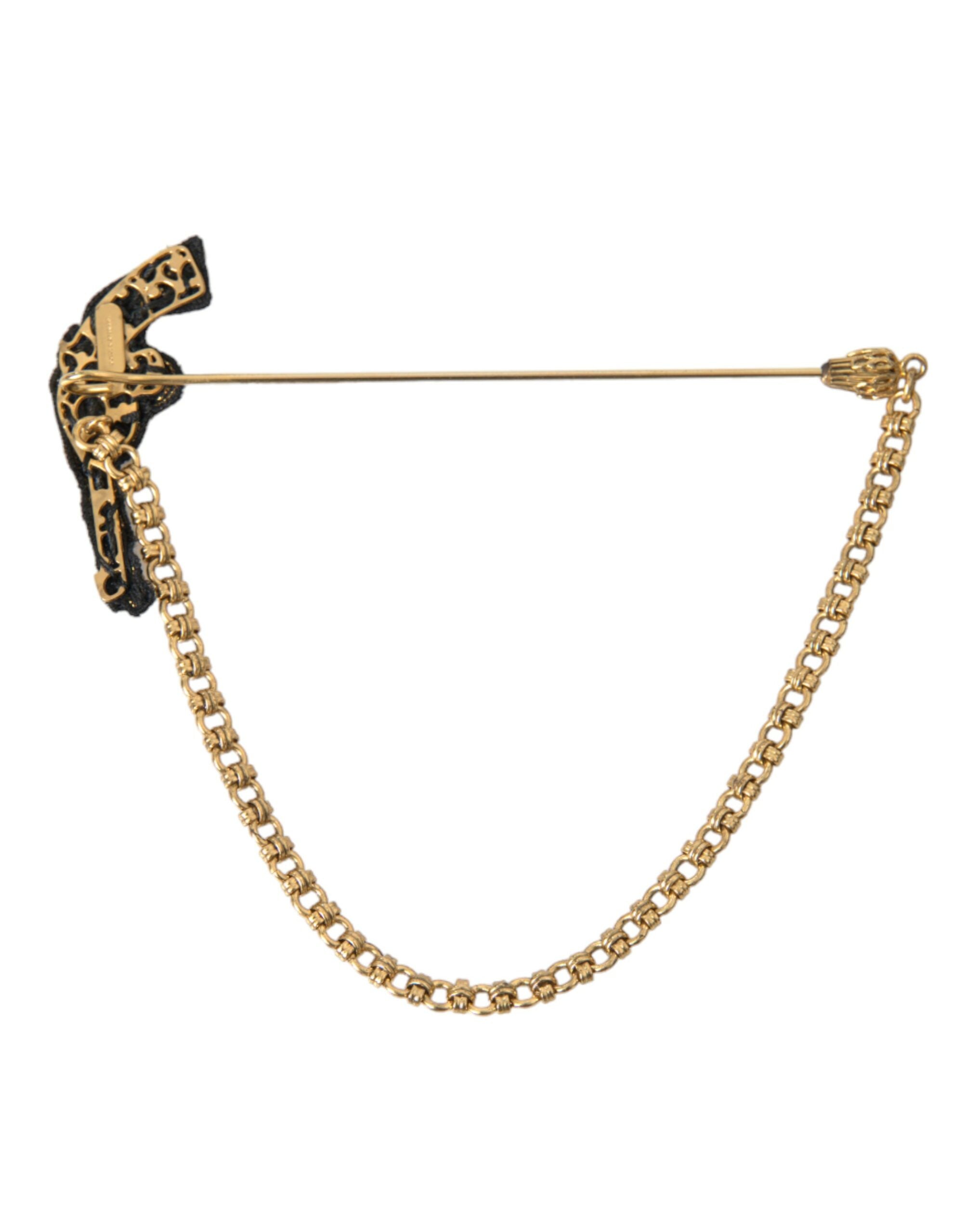 Dolce &amp; Gabbana Brass Copper Silk Revolver Gun Ανδρική καρφίτσα πέτο