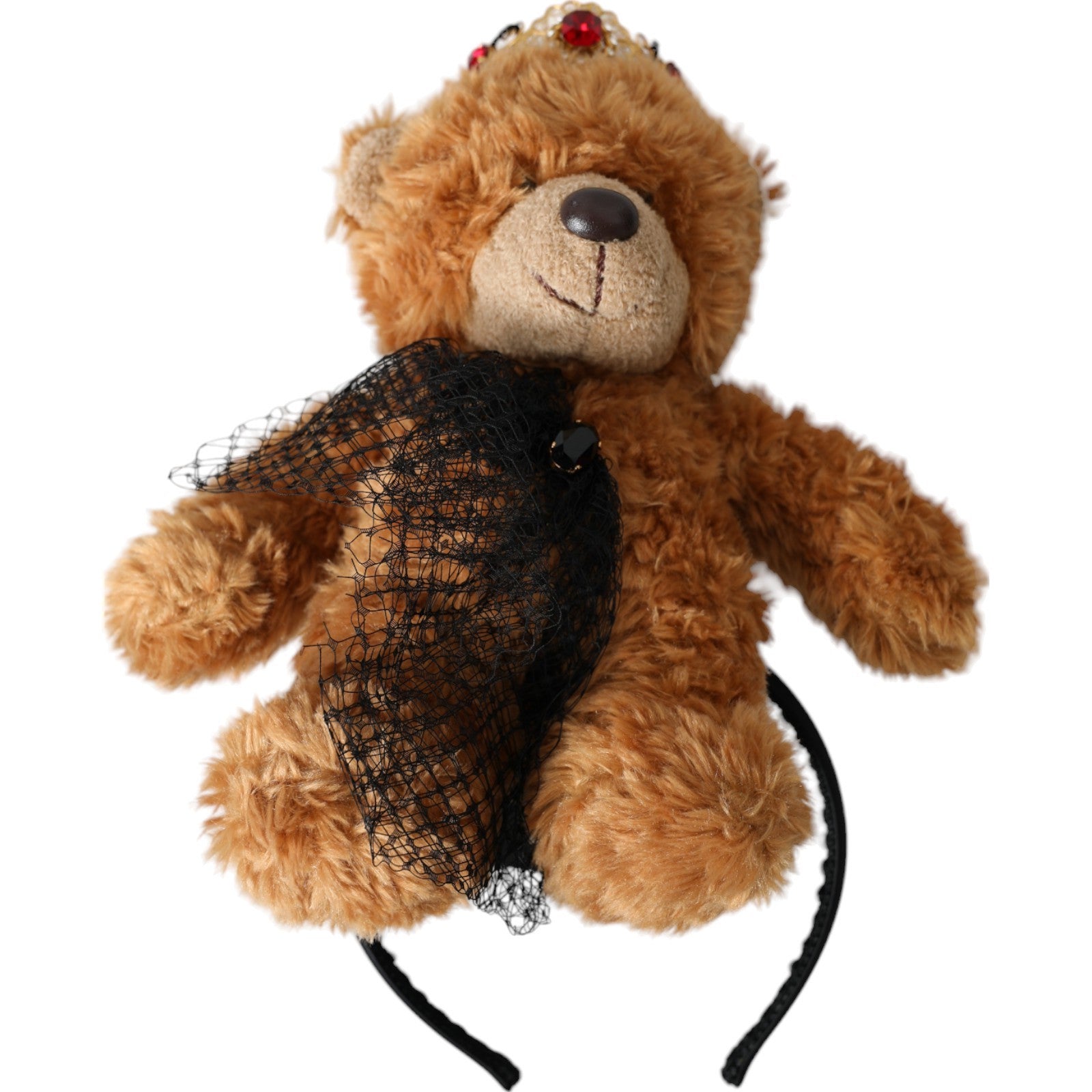 Dolce &amp; Gabbana Brown Teddy Bear Χρυσό Crystal Crown Hair Band Diadem