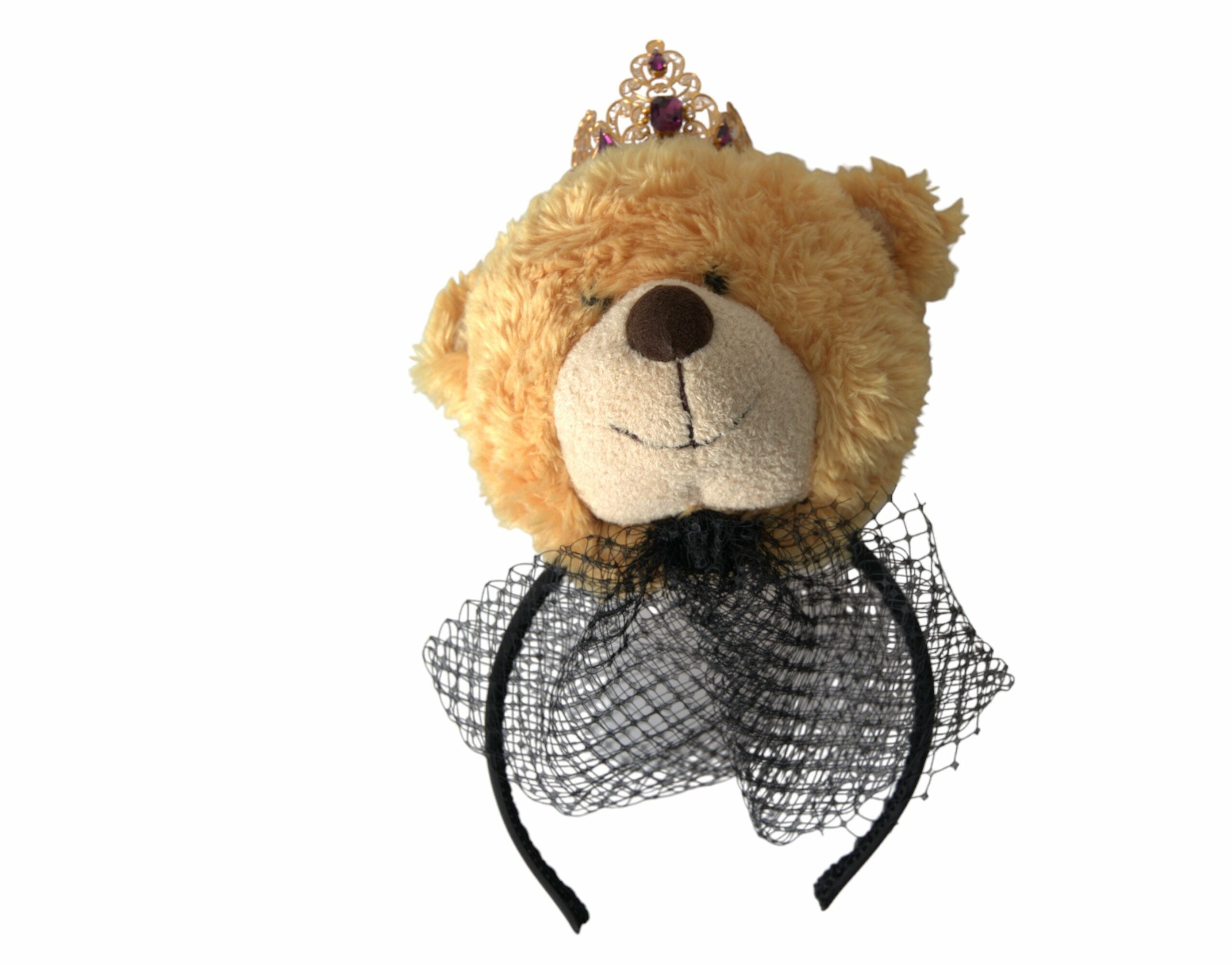 Dolce &amp; Gabbana Brown Teddy Bear Χρυσό Crystal Crown Hair Band Diadem