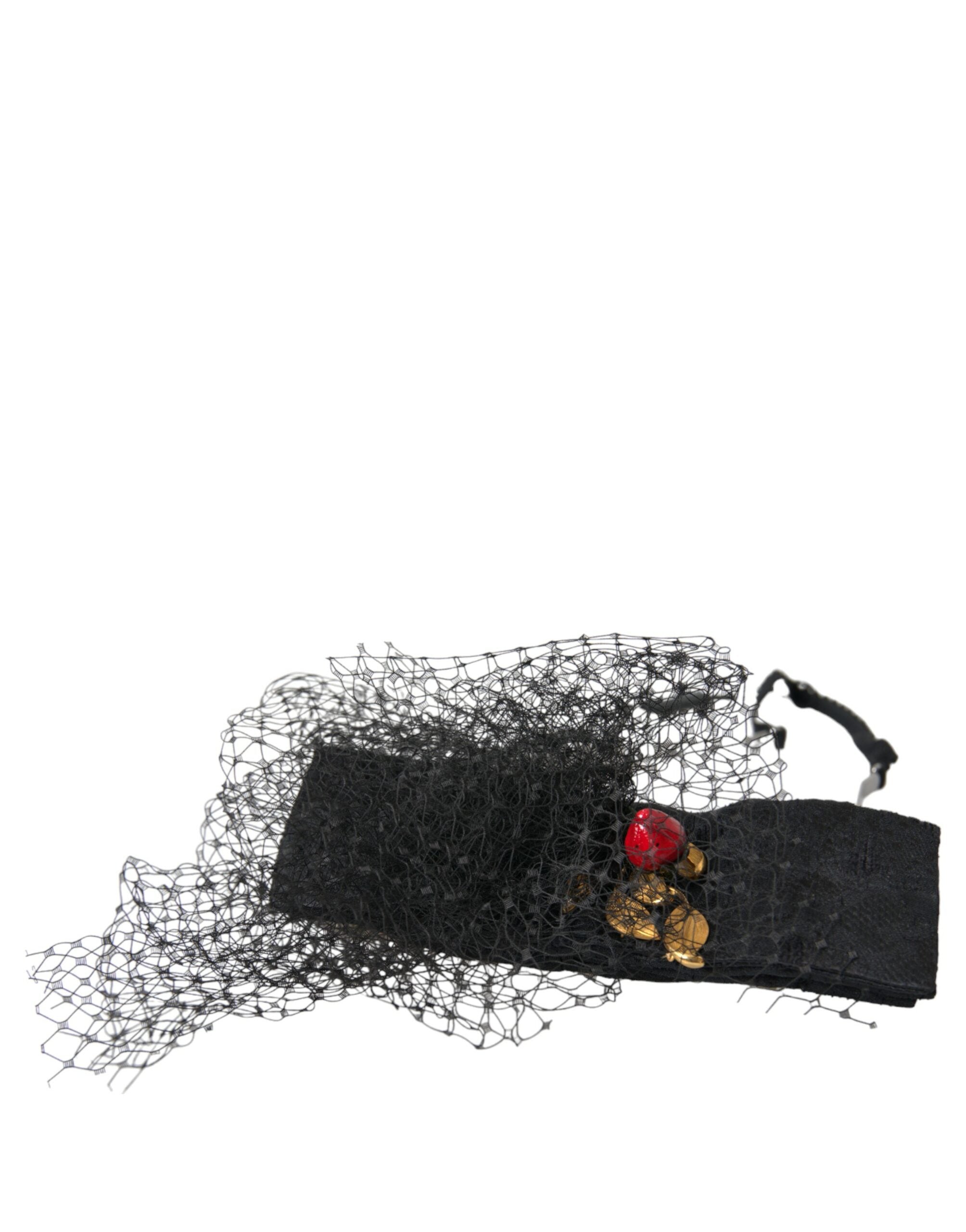 Dolce &amp; Gabbana Black Strawberry Sicily Mesh Headband Diadem