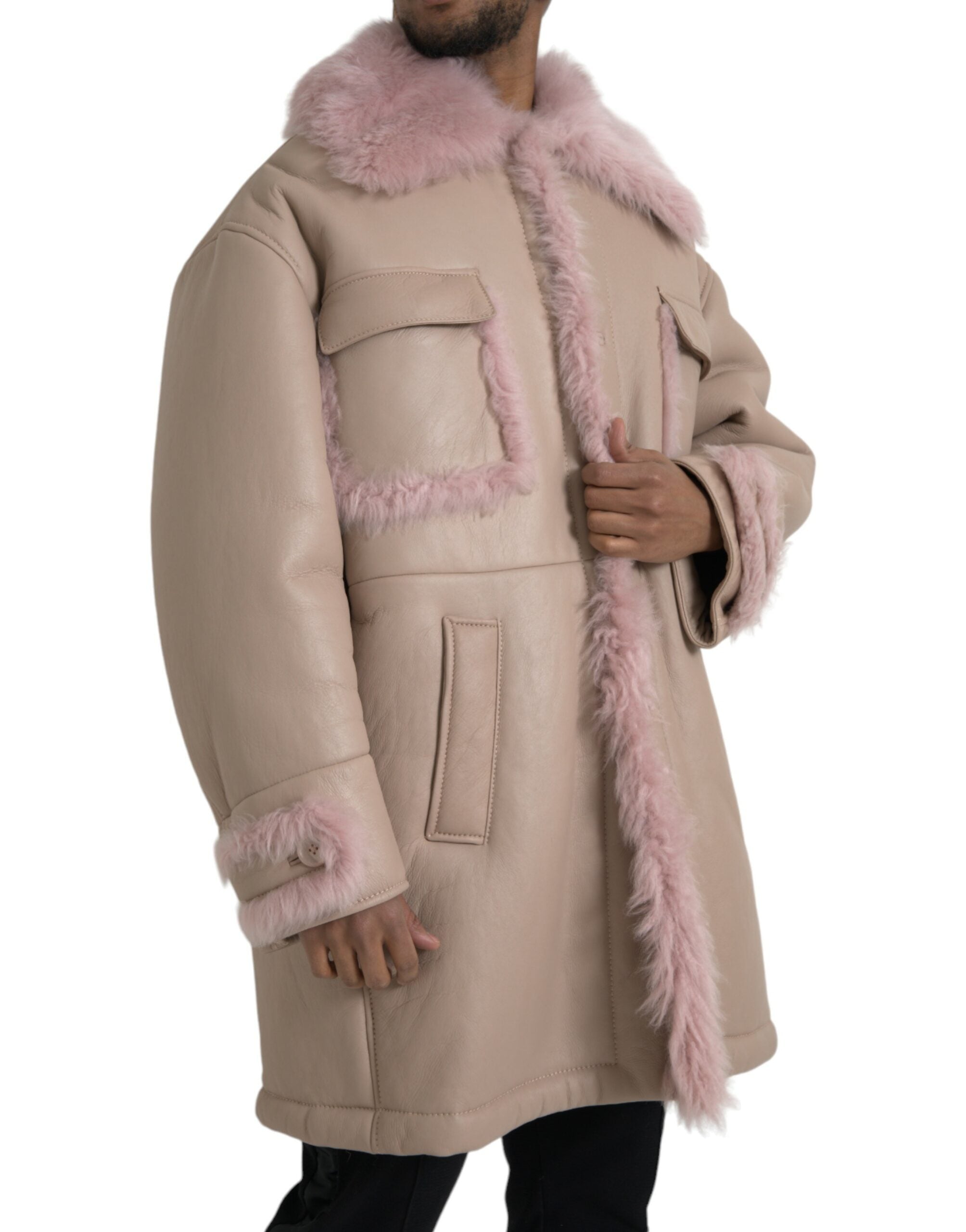 Μπουφάν Dolce &amp; Gabbana Beige Pink Lamb Leather Shearling Jacket