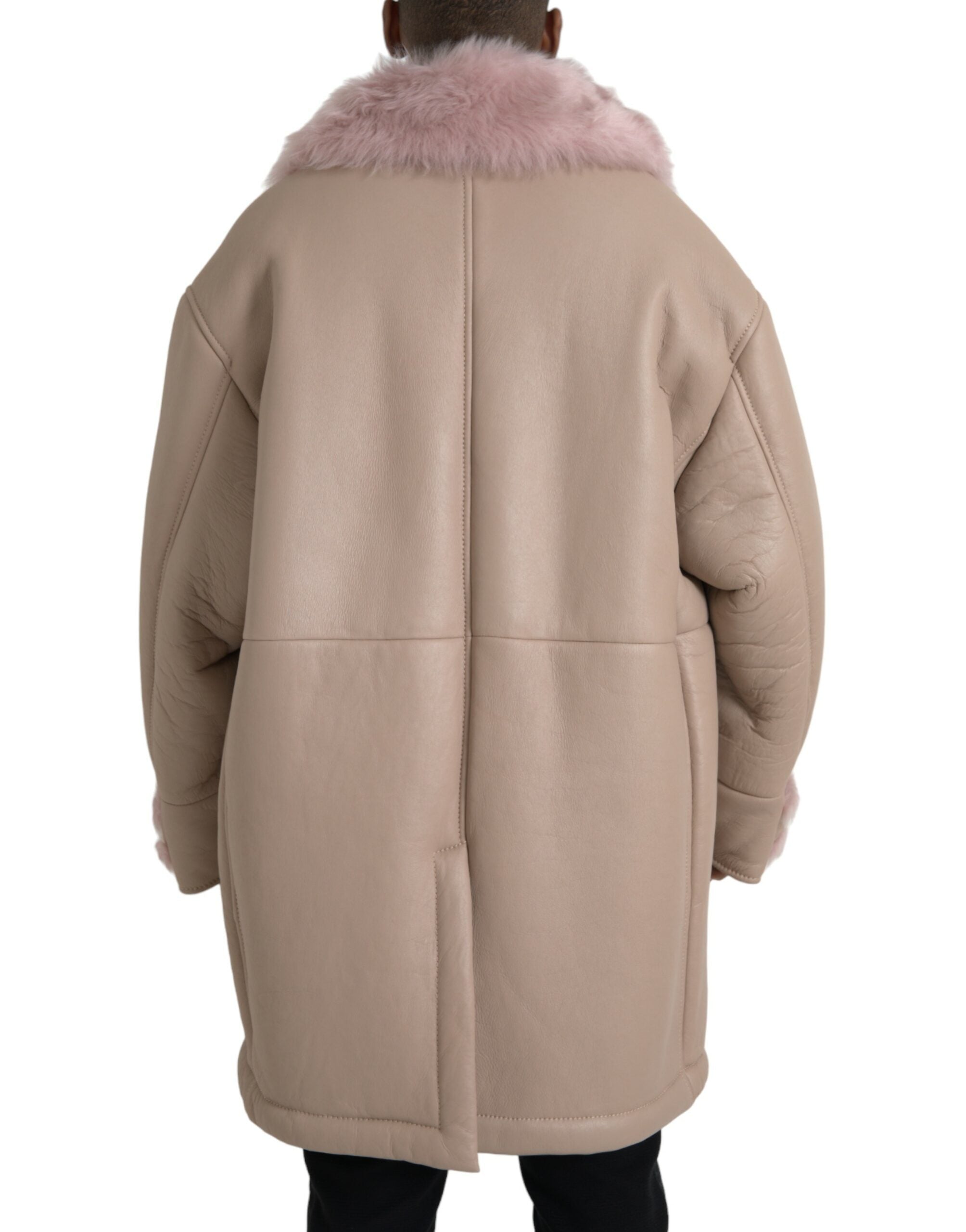 Μπουφάν Dolce &amp; Gabbana Beige Pink Lamb Leather Shearling Jacket