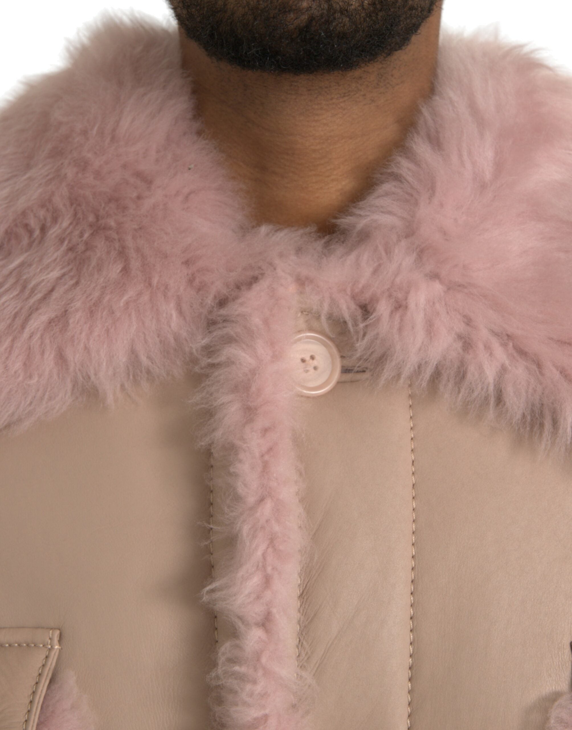 Μπουφάν Dolce &amp; Gabbana Beige Pink Lamb Leather Shearling Jacket