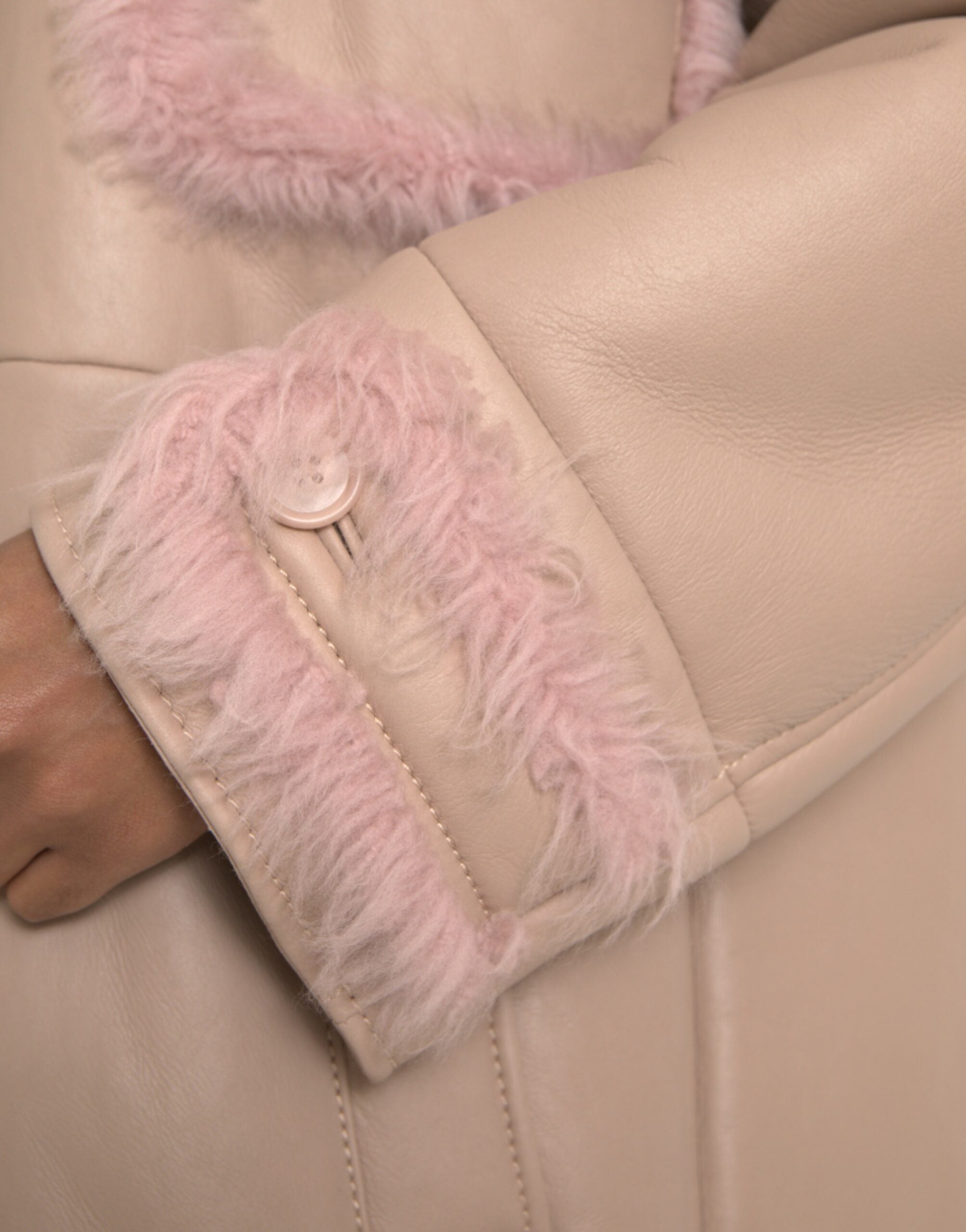 Μπουφάν Dolce &amp; Gabbana Beige Pink Lamb Leather Shearling Jacket