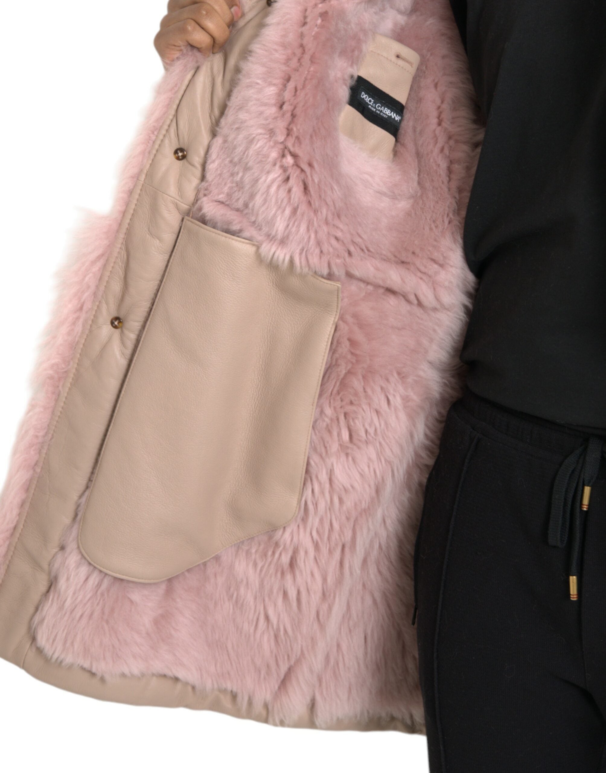 Μπουφάν Dolce &amp; Gabbana Beige Pink Lamb Leather Shearling Jacket