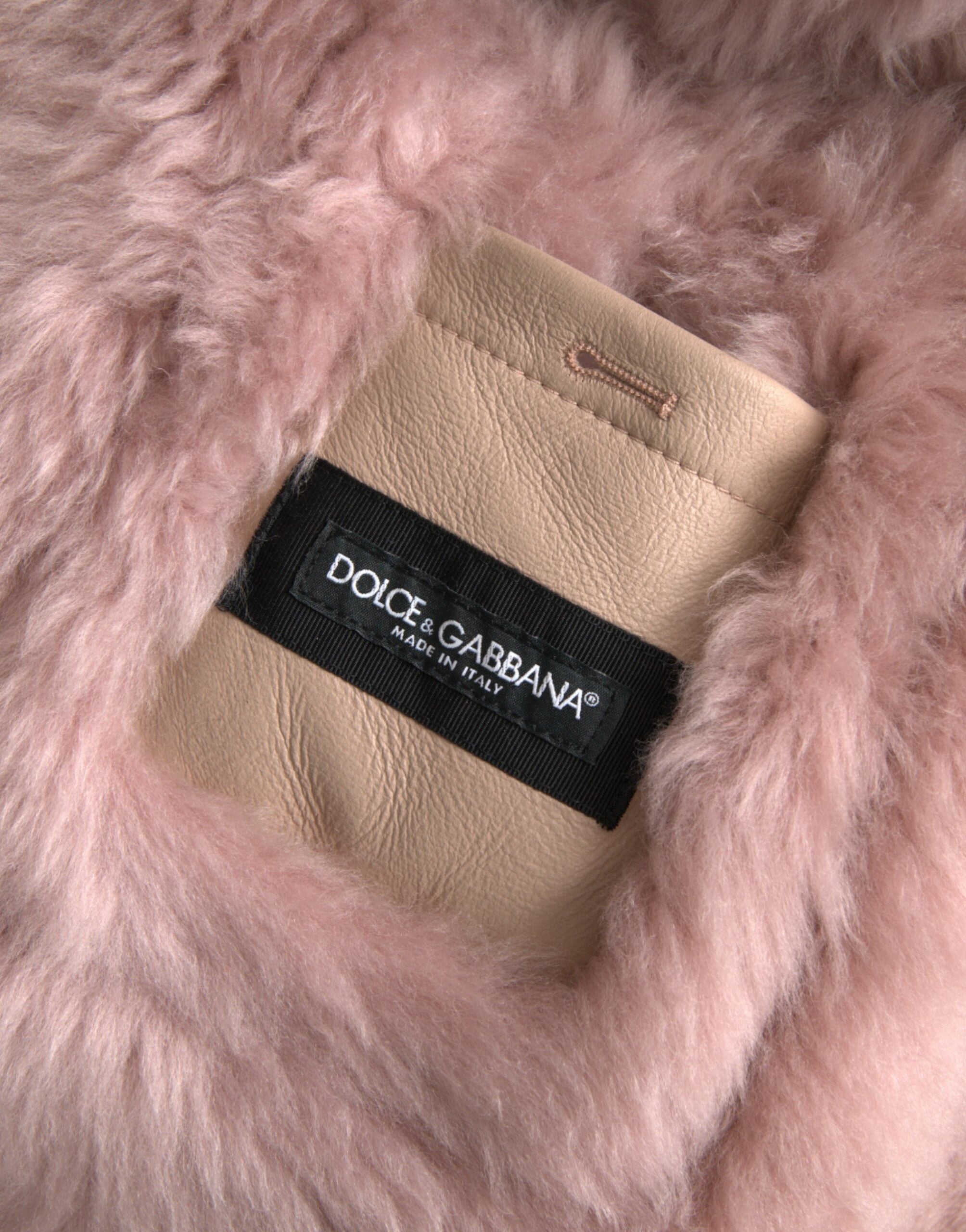 Μπουφάν Dolce &amp; Gabbana Beige Pink Lamb Leather Shearling Jacket