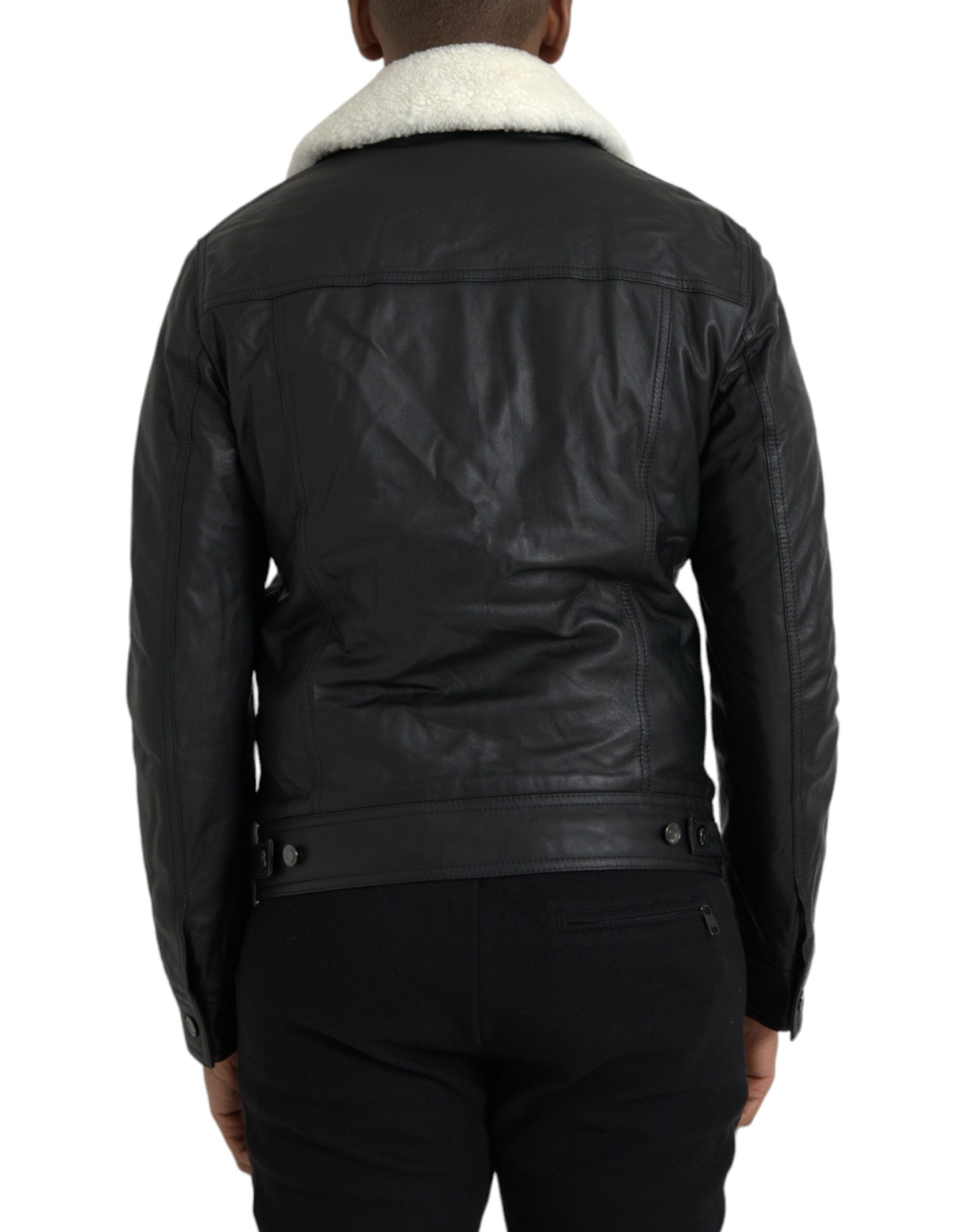 Μπουφάν Biker Coat με μαύρο δερμάτινο γιακά Dolce & Gabbana