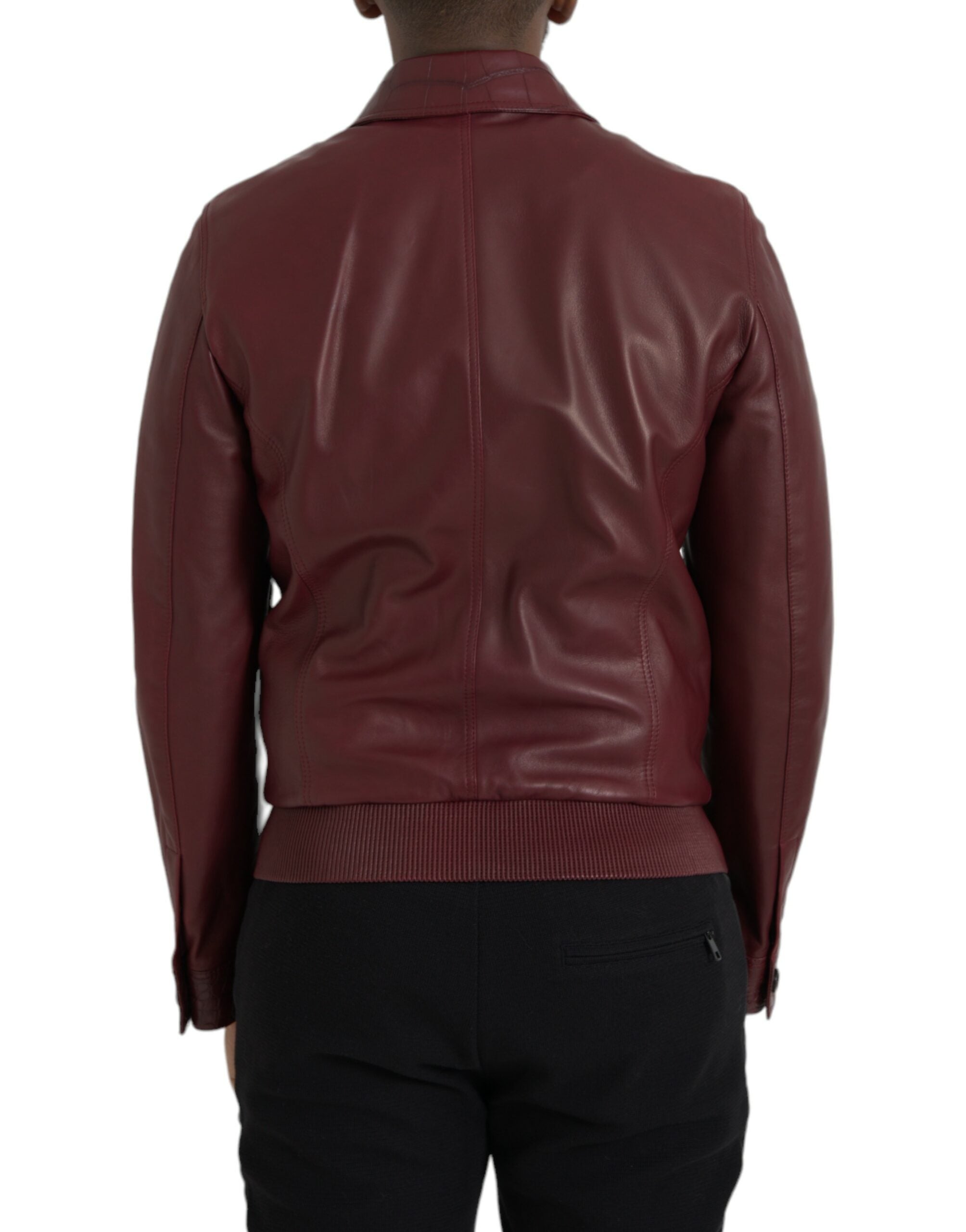 Μπουφάν Biker με φερμουάρ Dolce &amp; Gabbana Maroon Exotic Leather