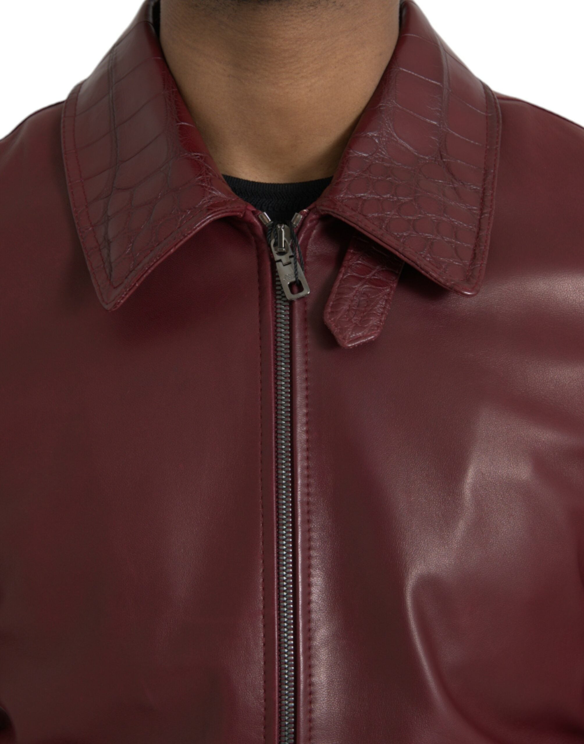 Μπουφάν Biker με φερμουάρ Dolce &amp; Gabbana Maroon Exotic Leather