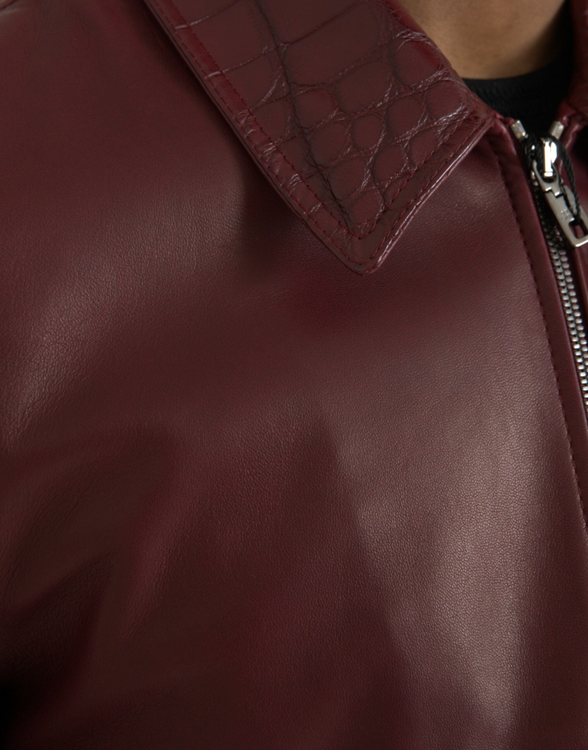 Μπουφάν Biker με φερμουάρ Dolce &amp; Gabbana Maroon Exotic Leather