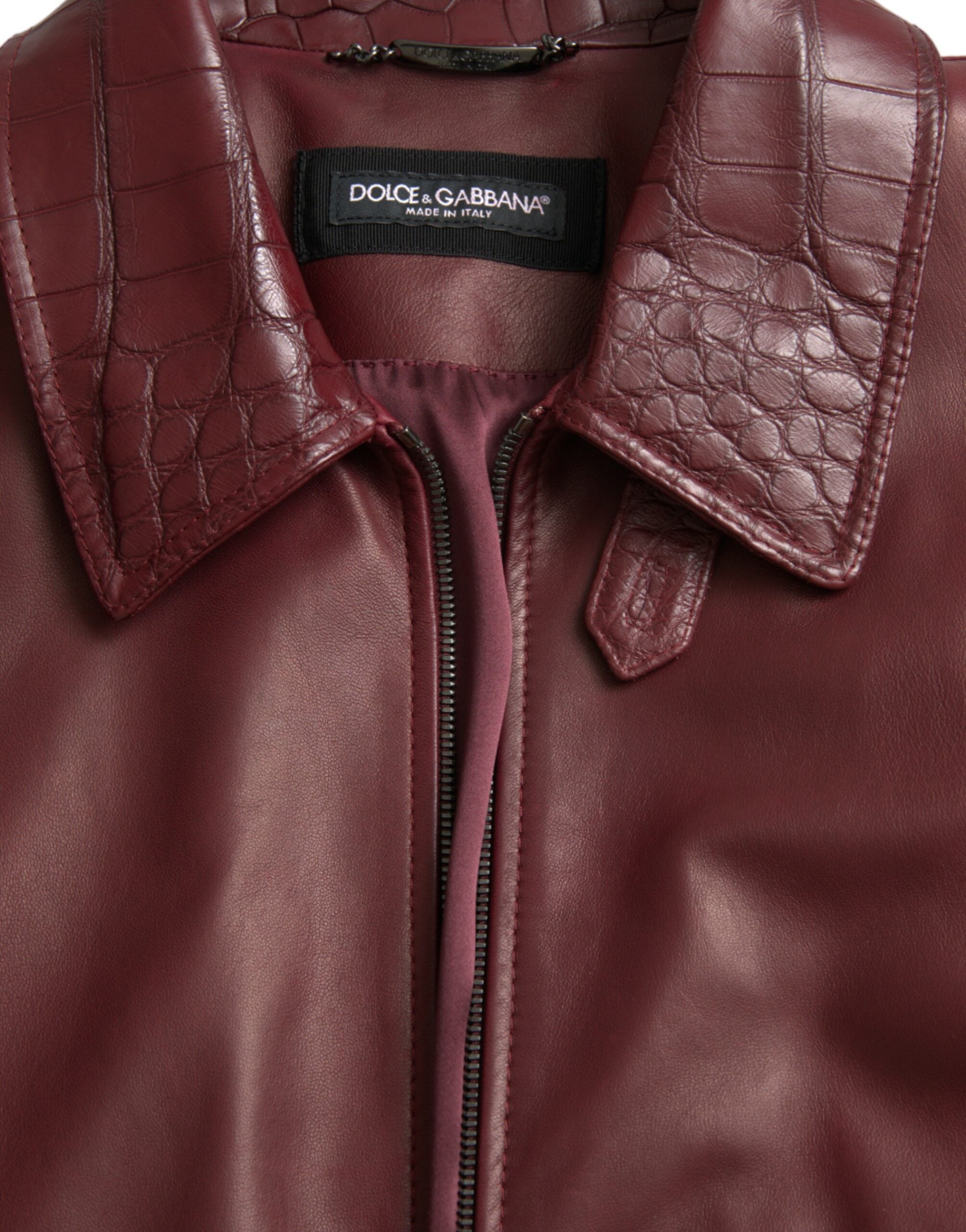 Μπουφάν Biker με φερμουάρ Dolce &amp; Gabbana Maroon Exotic Leather