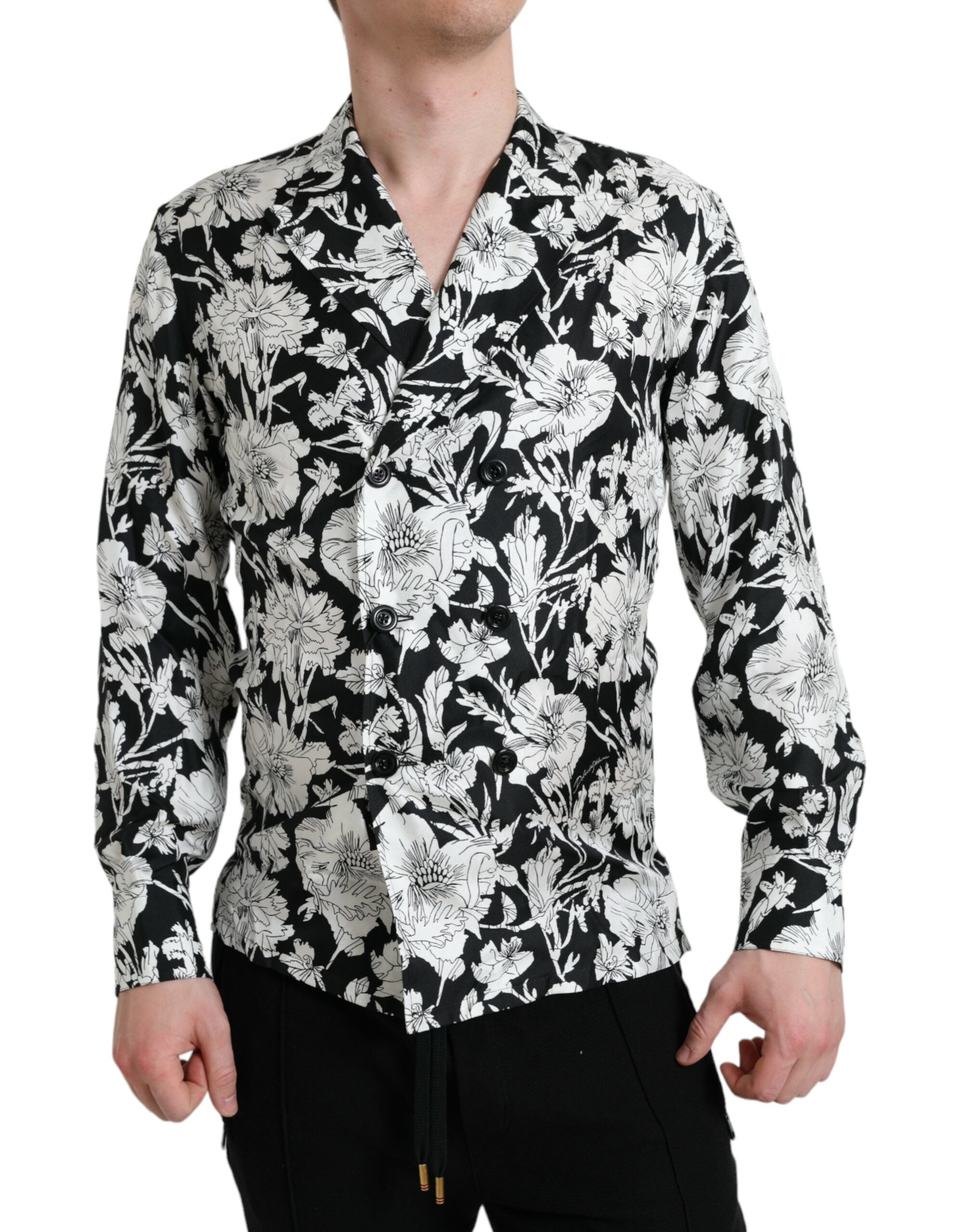 Dolce &amp; Gabbana Black White Floral πουκάμισο με κουμπιά casual