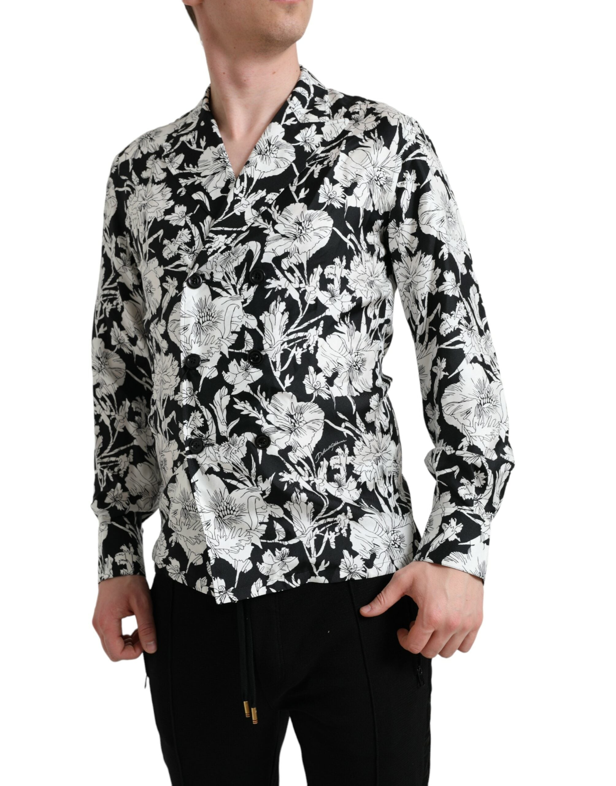 Dolce &amp; Gabbana Black White Floral πουκάμισο με κουμπιά casual