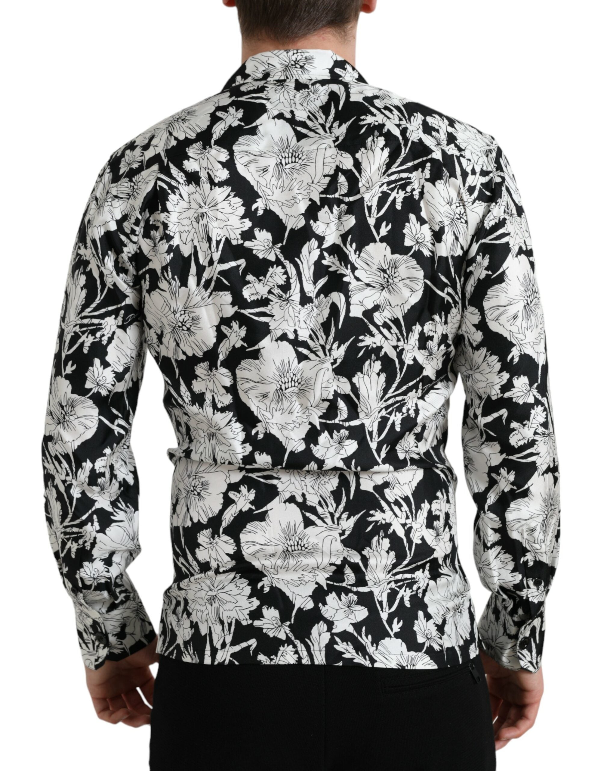 Dolce &amp; Gabbana Black White Floral πουκάμισο με κουμπιά casual