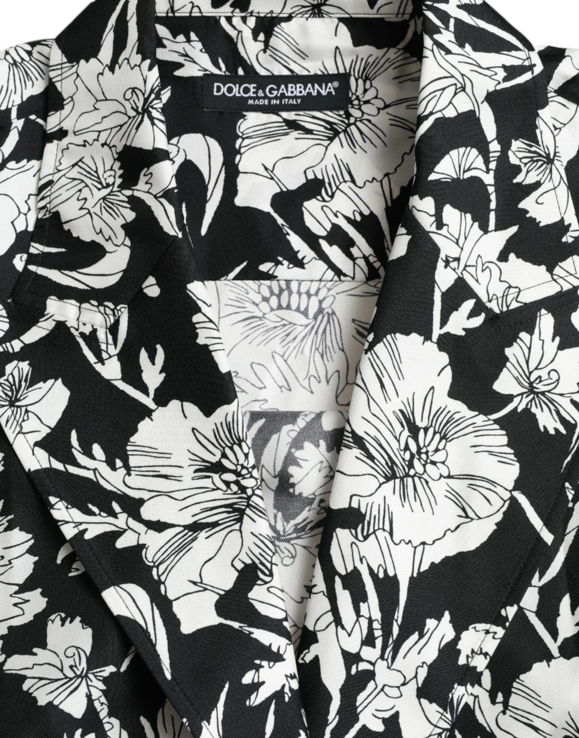 Dolce &amp; Gabbana Black White Floral πουκάμισο με κουμπιά casual