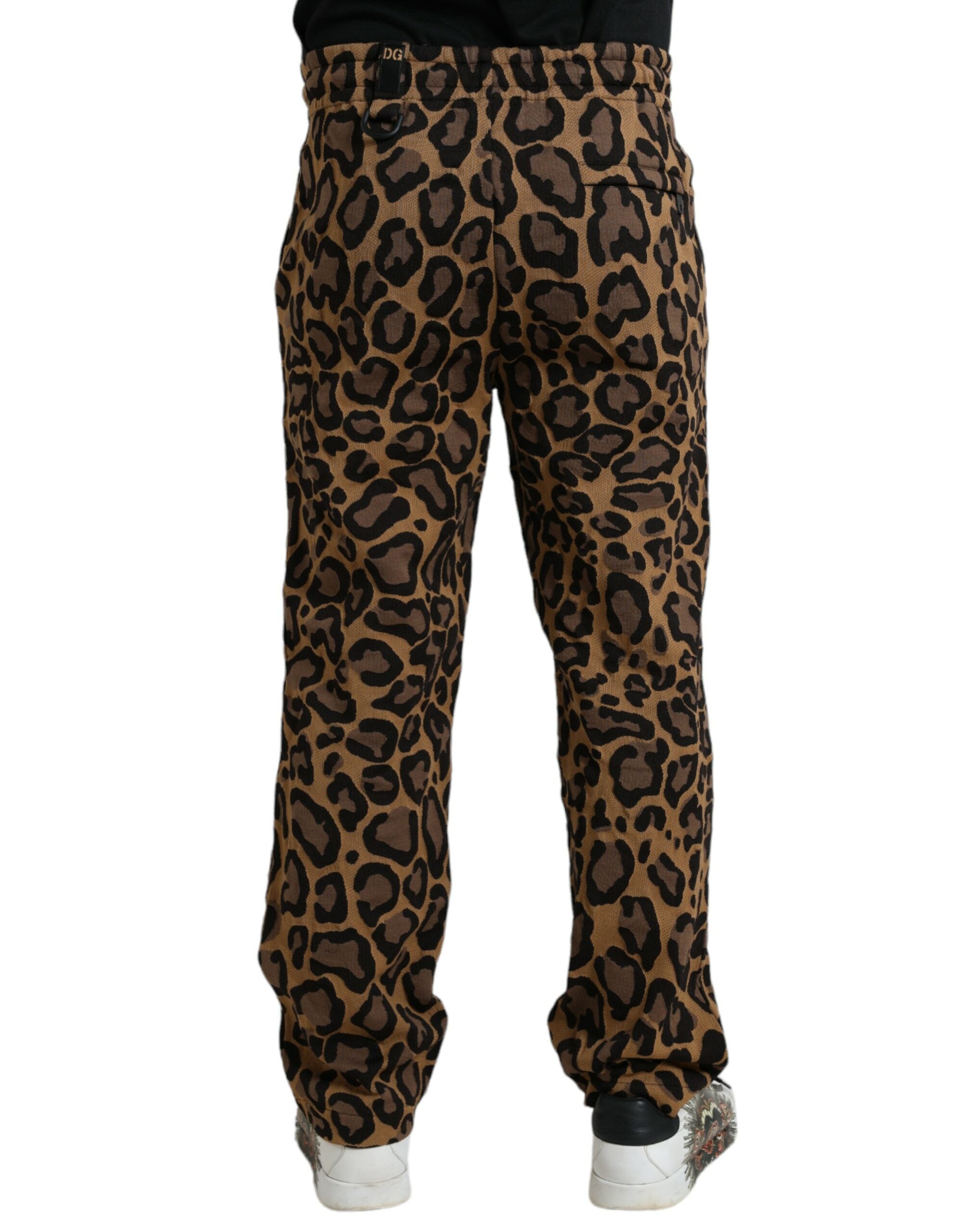 Παντελόνι Jogger από πολυεστέρα Dolce &amp; Gabbana Brown Leopard Print