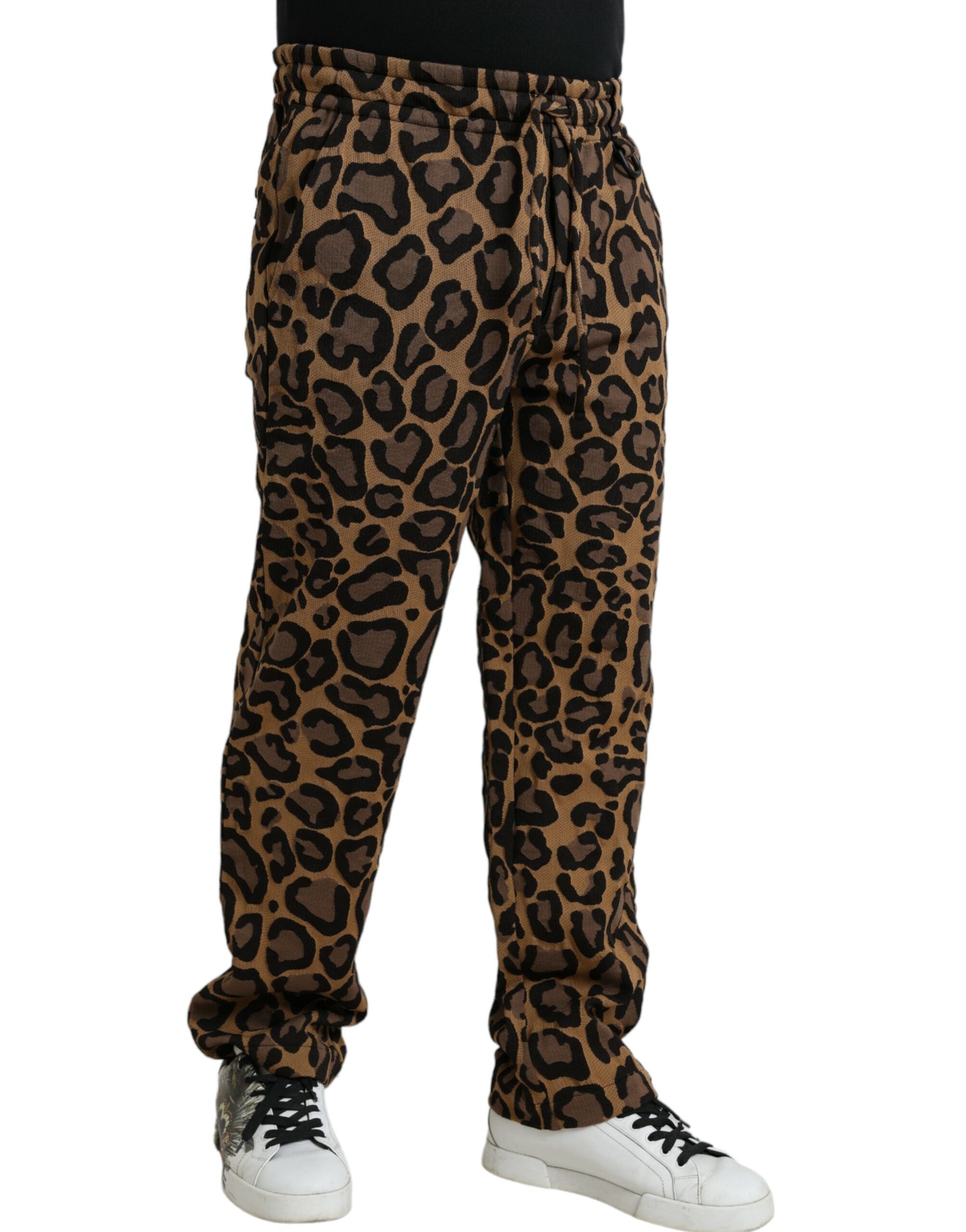 Παντελόνι Jogger από πολυεστέρα Dolce &amp; Gabbana Brown Leopard Print