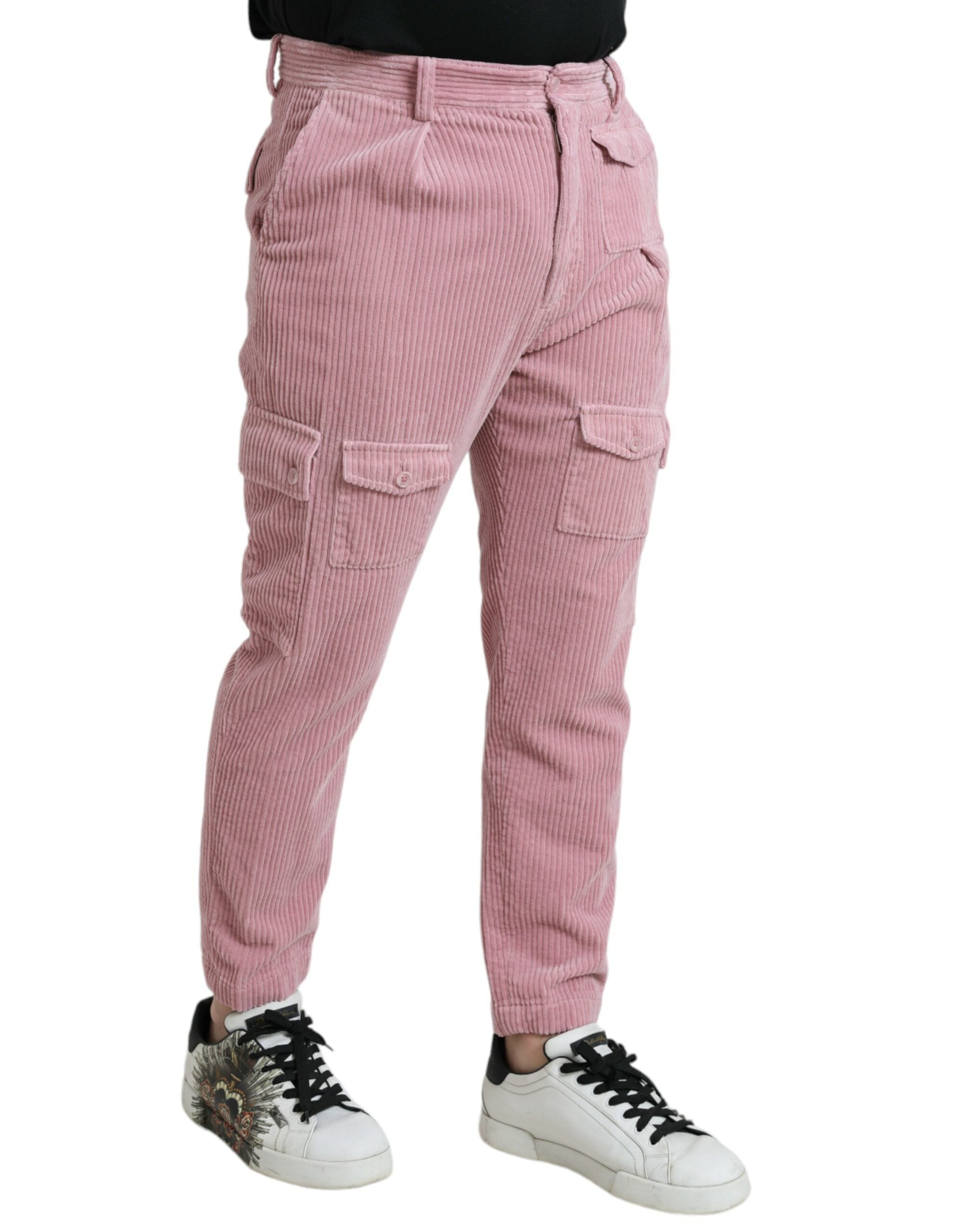 Dolce &amp; Gabbana Pink Corduroy Cotton Stretch Skinny Cargo Jeans