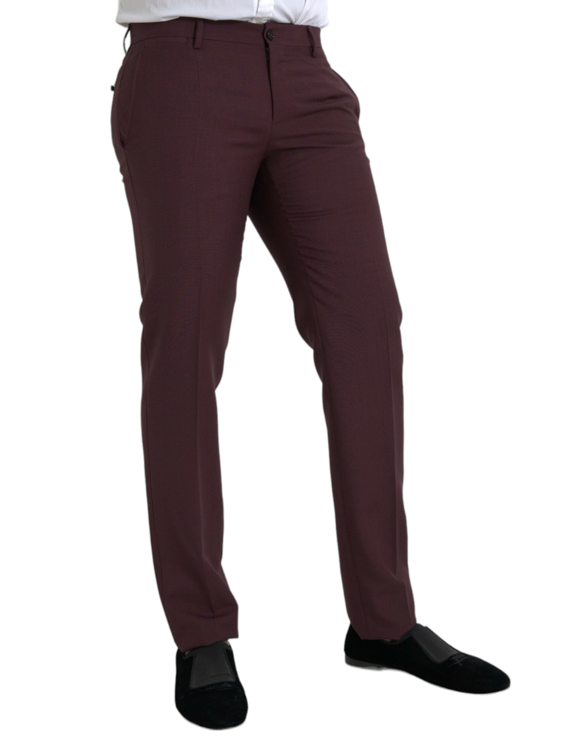 Dolce &amp; Gabbana Maroon Wool Ανδρικό παντελόνι με φόρεμα Slim Fit