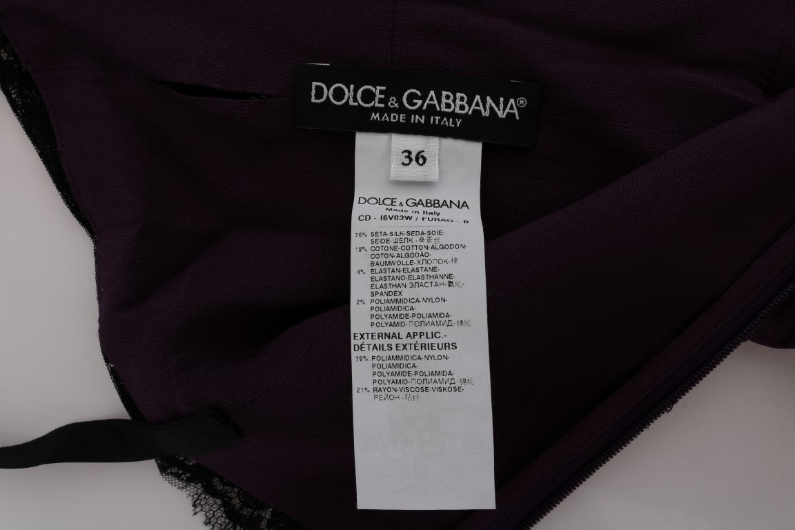 Κομψό Μωβ Μεταξωτό Δαντέλα Shift φόρεμα Dolce &amp; Gabbana