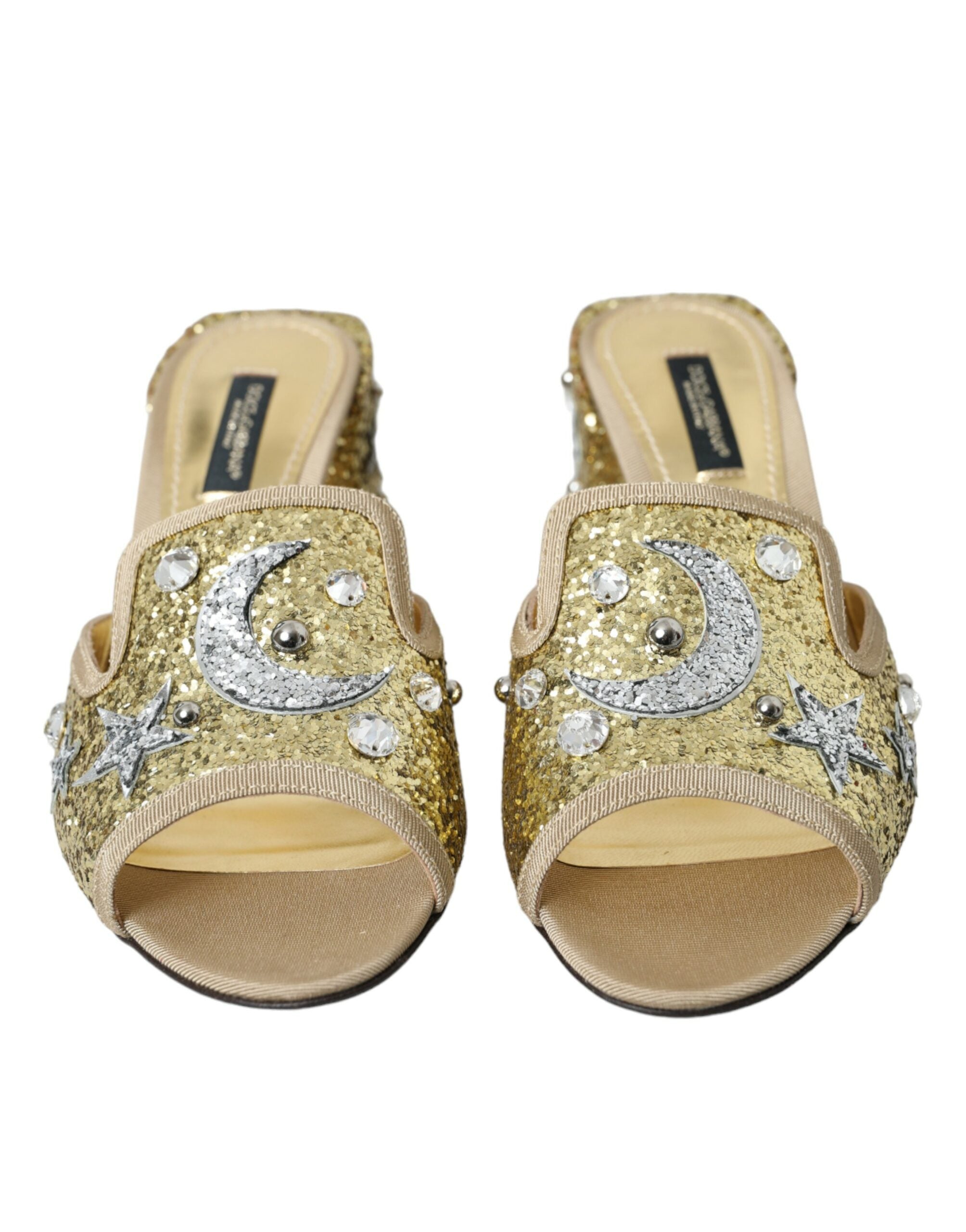 Dolce &amp; Gabbana Gold Sequin Δερμάτινα Γόβες Σανδάλια Παπούτσια