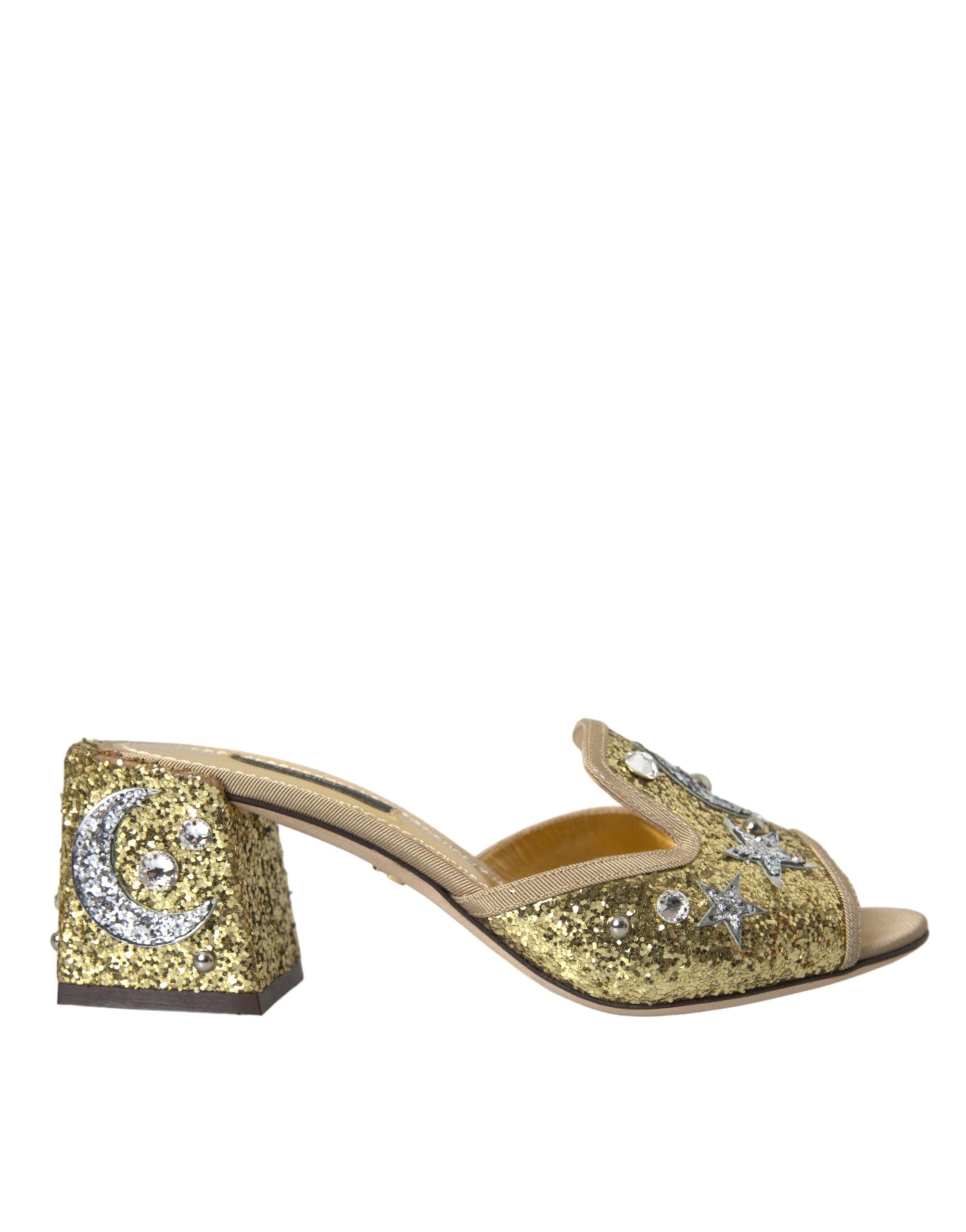 Dolce &amp; Gabbana Gold Sequin Δερμάτινα Γόβες Σανδάλια Παπούτσια