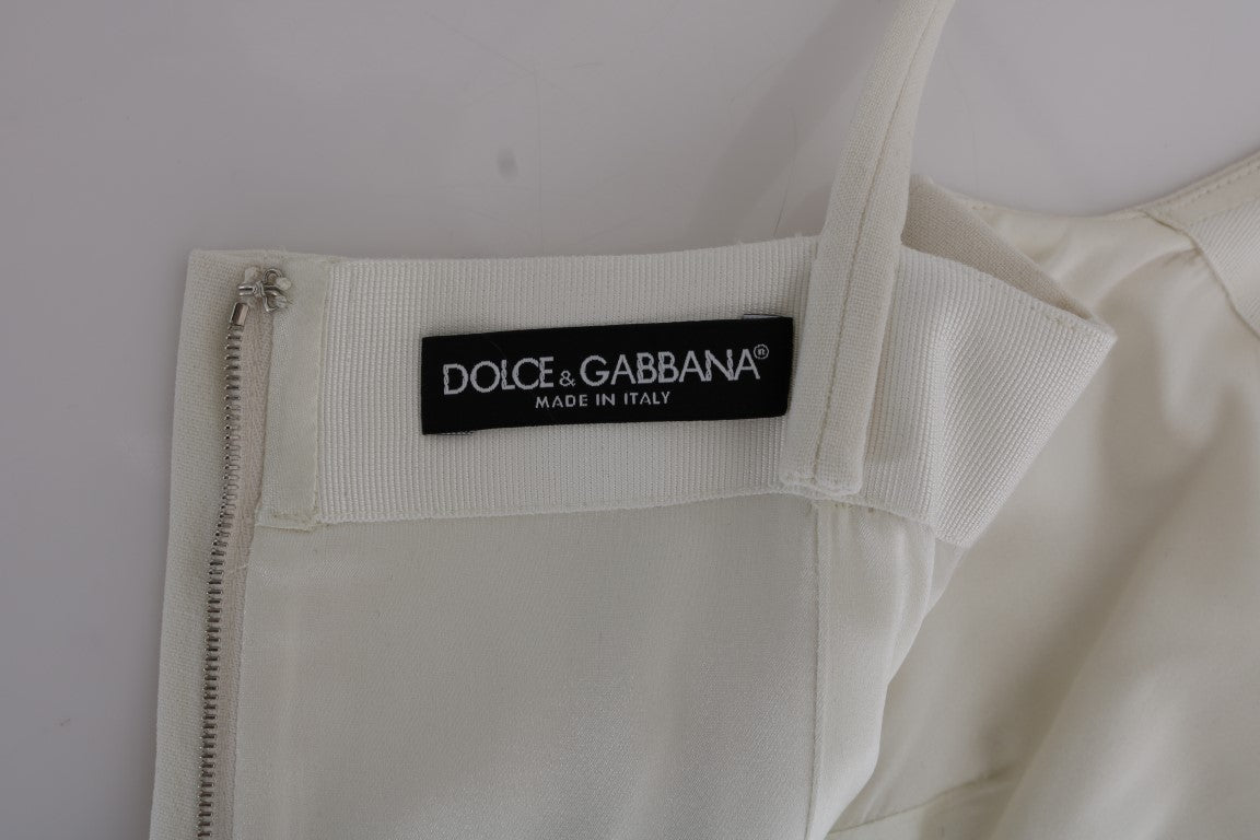 Κομψό λευκό μάλλινο φόρεμα Shift Dolce &amp; Gabbana με χρυσή καρφίτσα