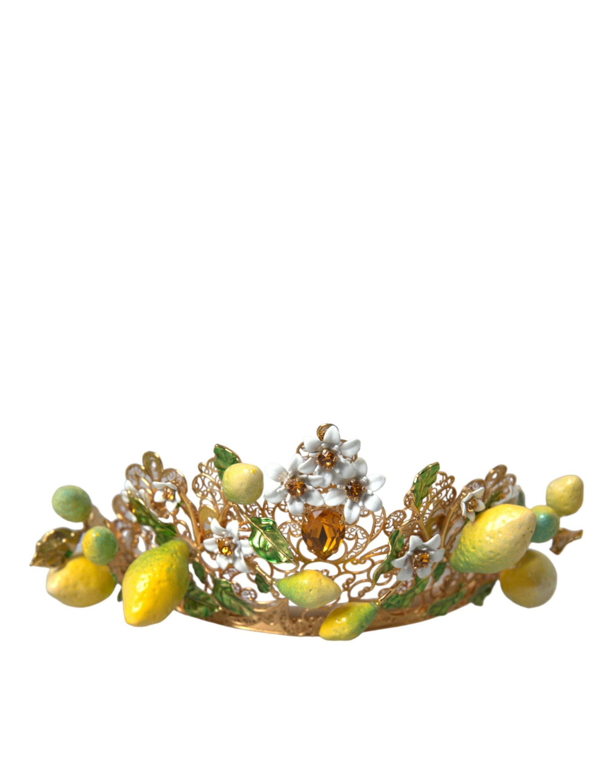 Dolce & Gabbana Gold Tone Brass Crystal Sicily Lemon Head Tiara