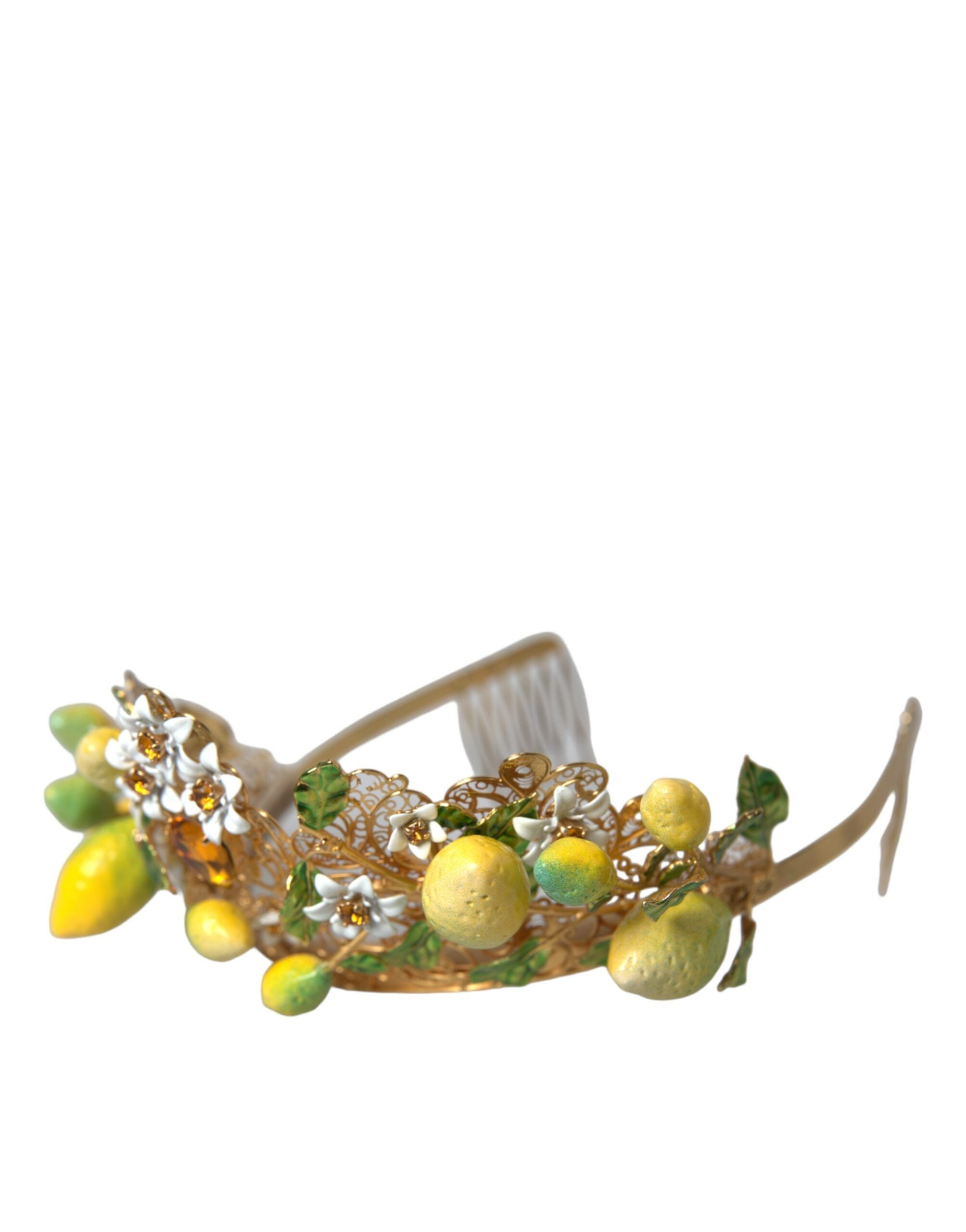 Dolce & Gabbana Gold Tone Brass Crystal Sicily Lemon Head Tiara