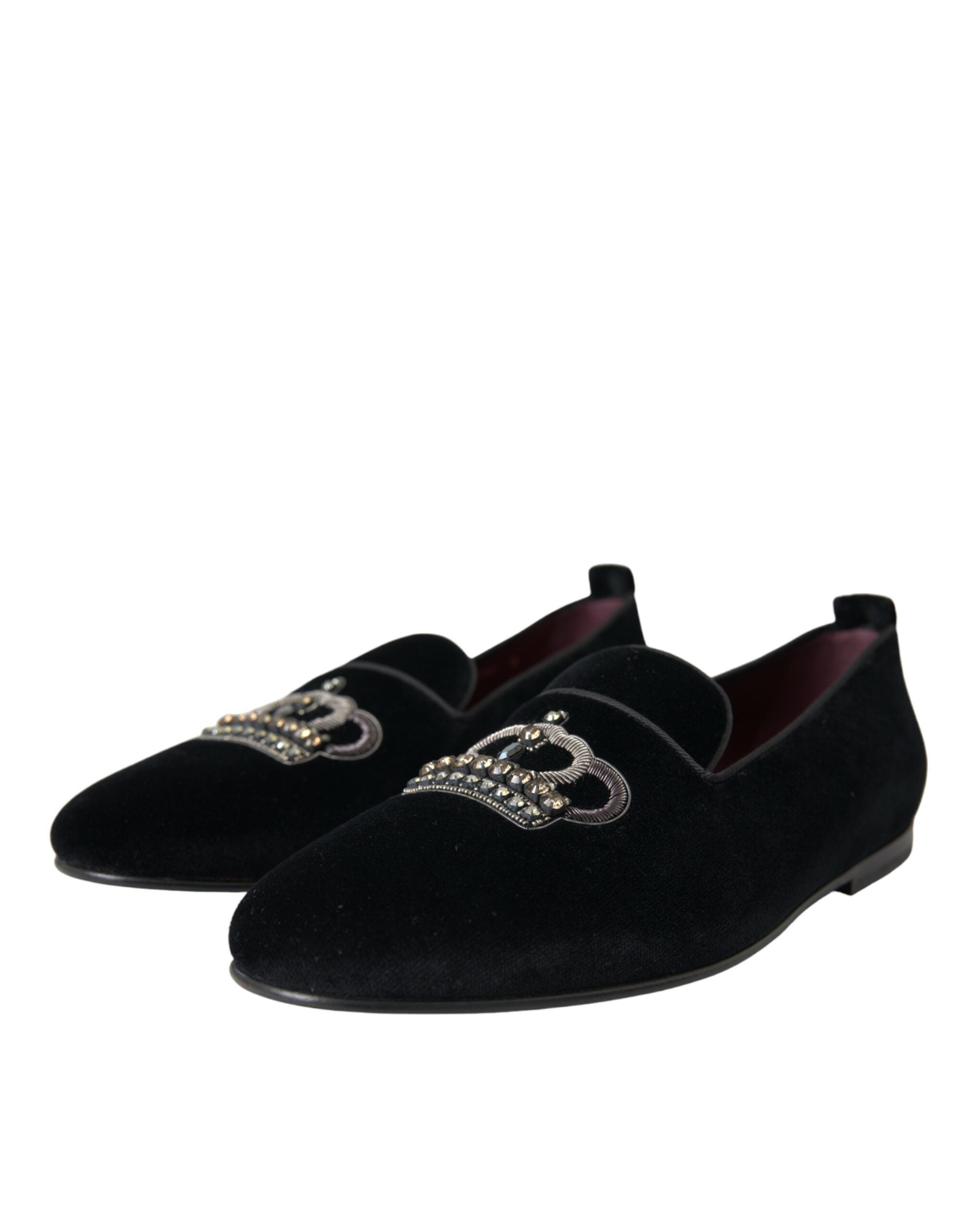 Ανδρικά Loafers παπούτσια Dolce &amp; Gabbana Black Velvet Crystal Crown