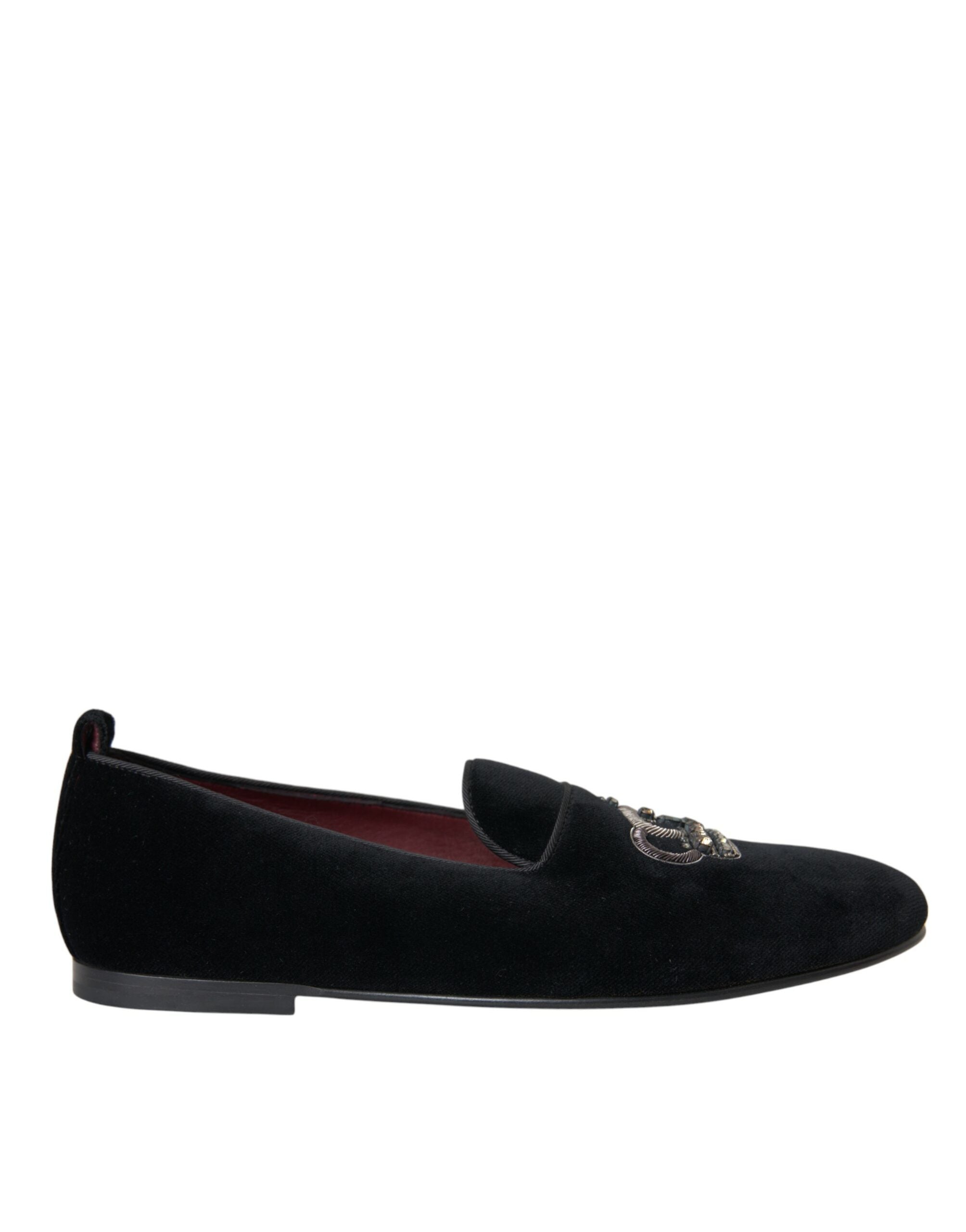 Ανδρικά Loafers παπούτσια Dolce &amp; Gabbana Black Velvet Crystal Crown