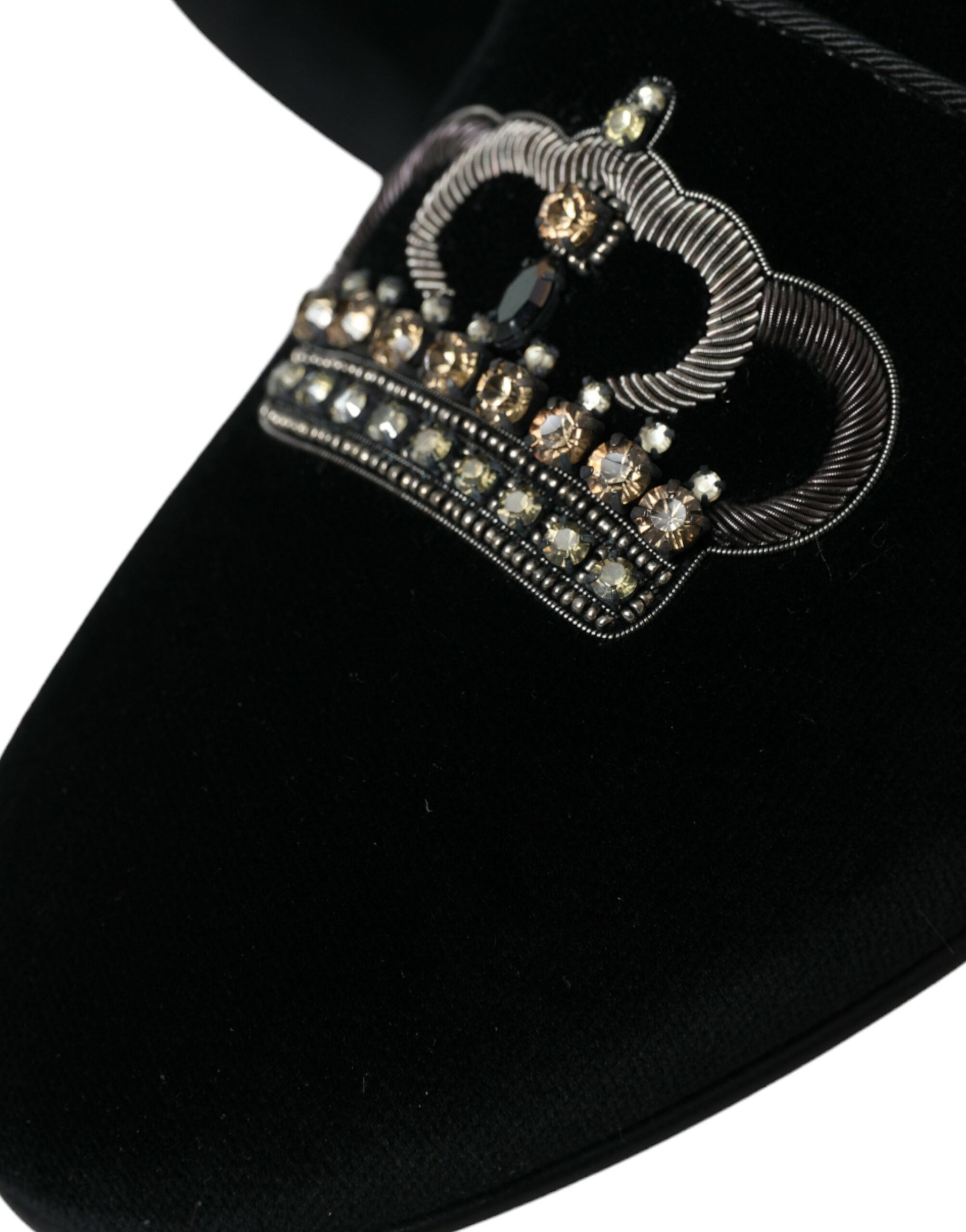 Ανδρικά Loafers παπούτσια Dolce &amp; Gabbana Black Velvet Crystal Crown