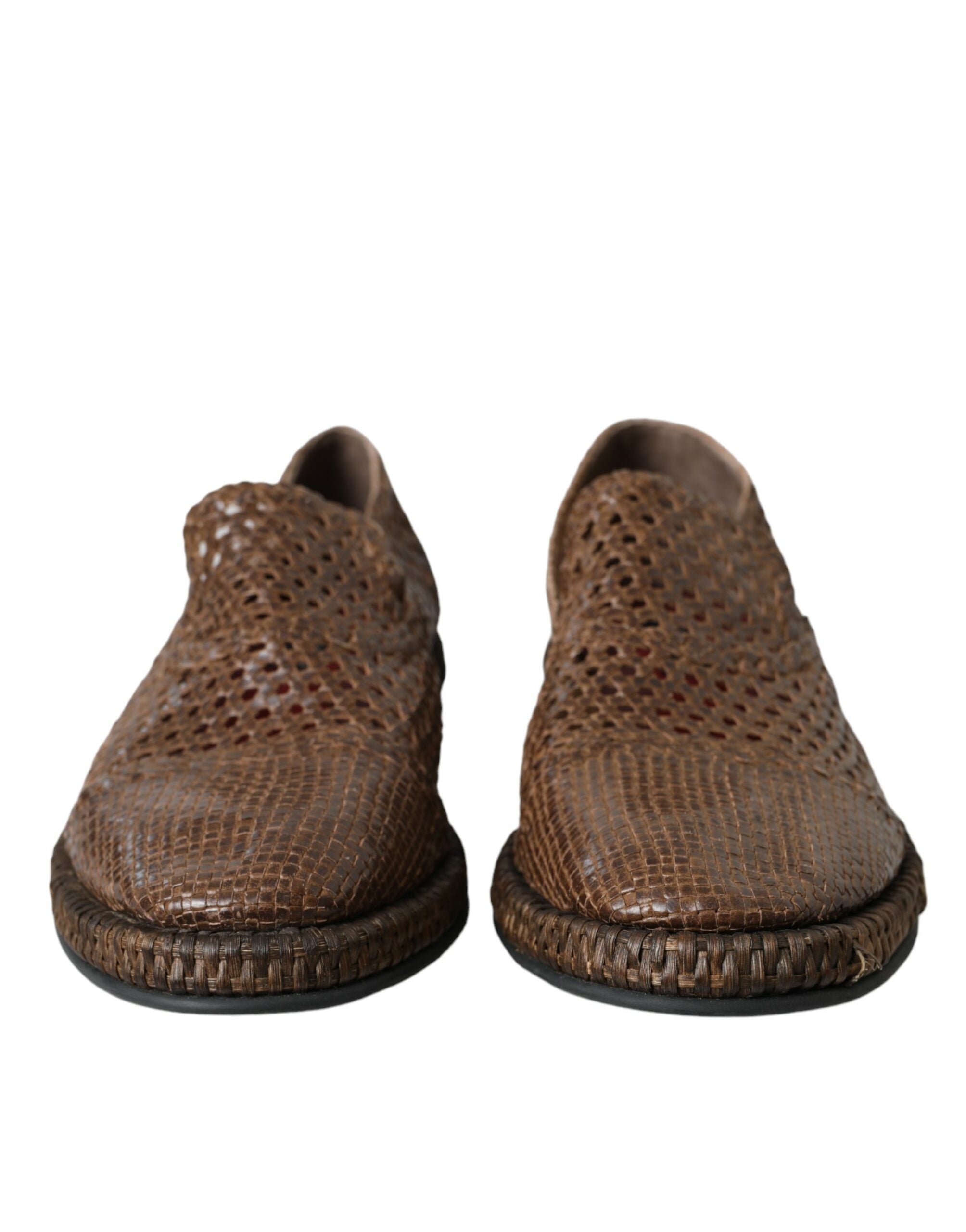 Dolce &amp; Gabbana Brown Woven Leather Loafers Casual Παπούτσια