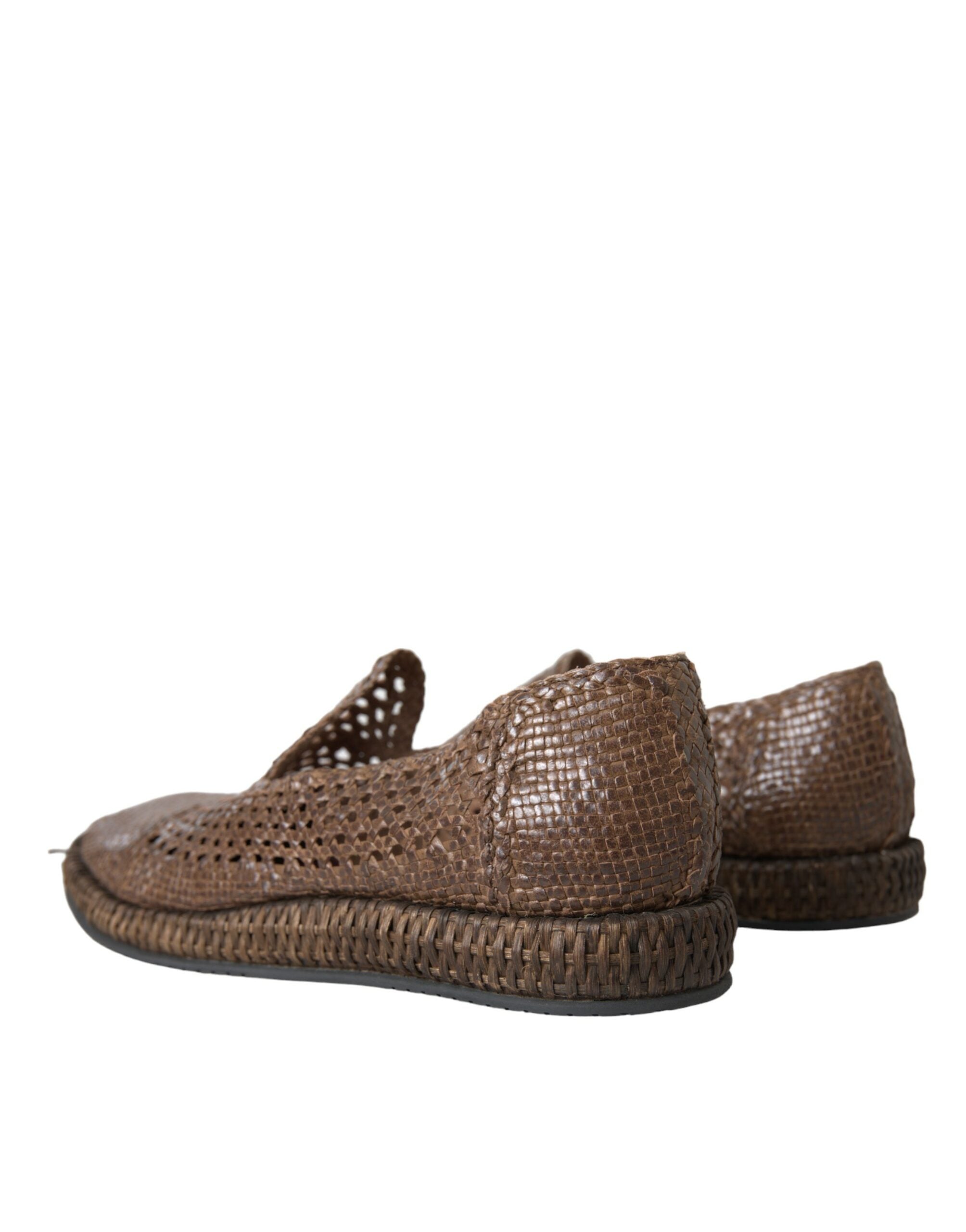 Dolce &amp; Gabbana Brown Woven Leather Loafers Casual Παπούτσια