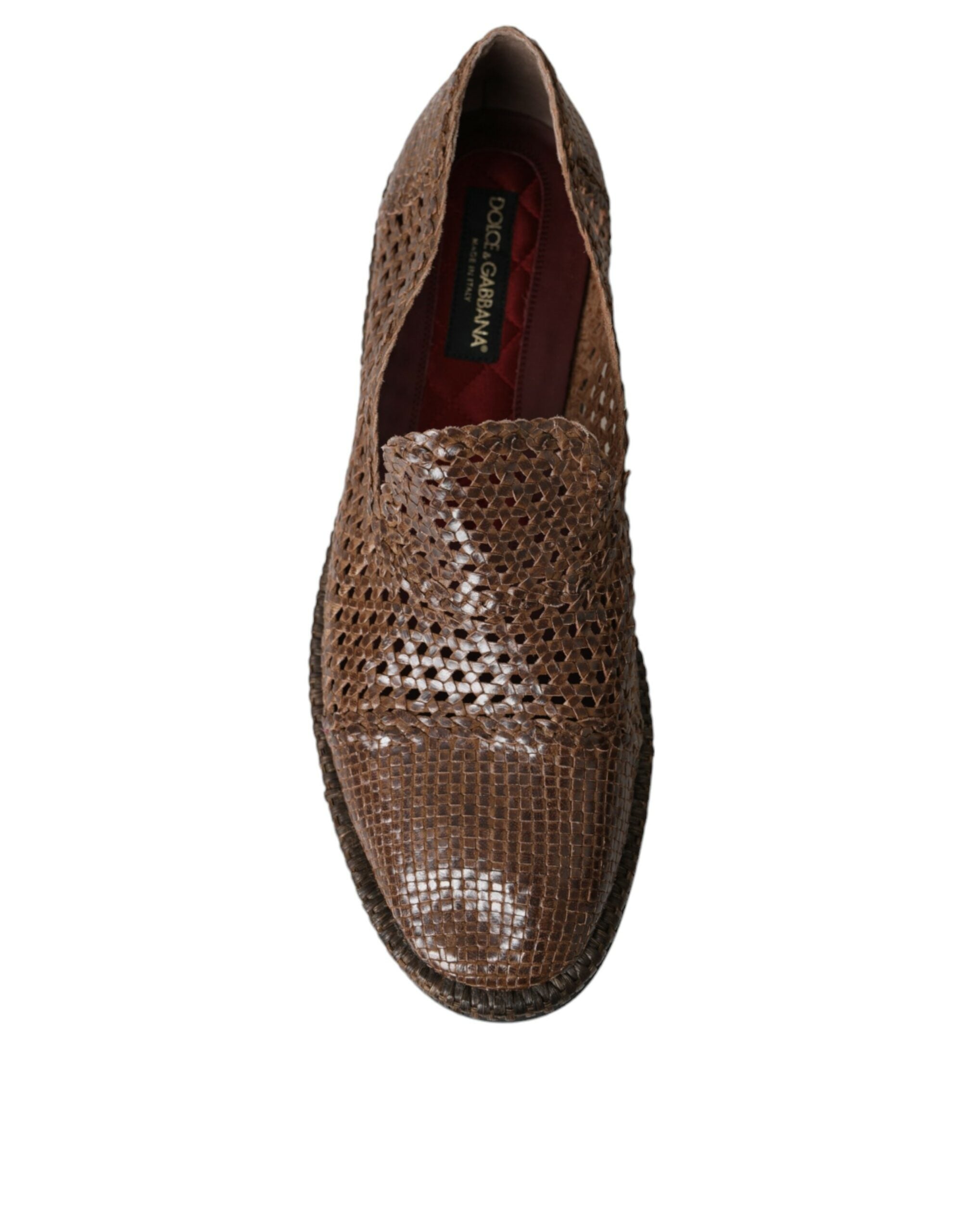 Dolce &amp; Gabbana Brown Woven Leather Loafers Casual Παπούτσια