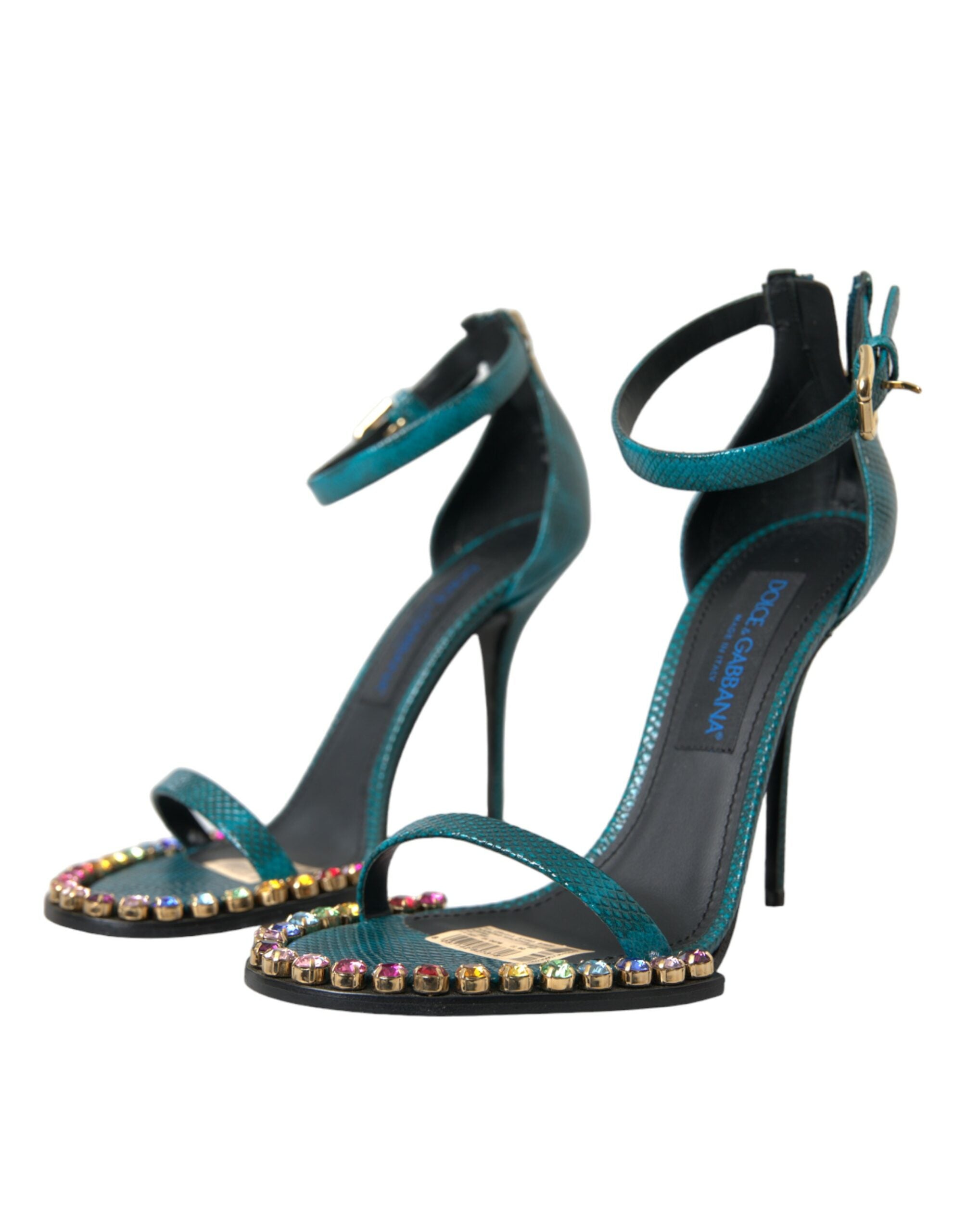 Dolce & Gabbana Blue Exotic Leather Crystal Sandals Shoes