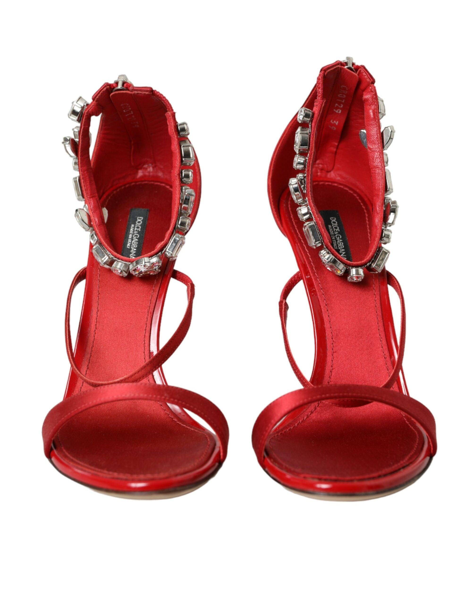 Dolce &amp; Gabbana Keira Red Satin Crystals Σανδάλια Παπούτσια με τακούνια