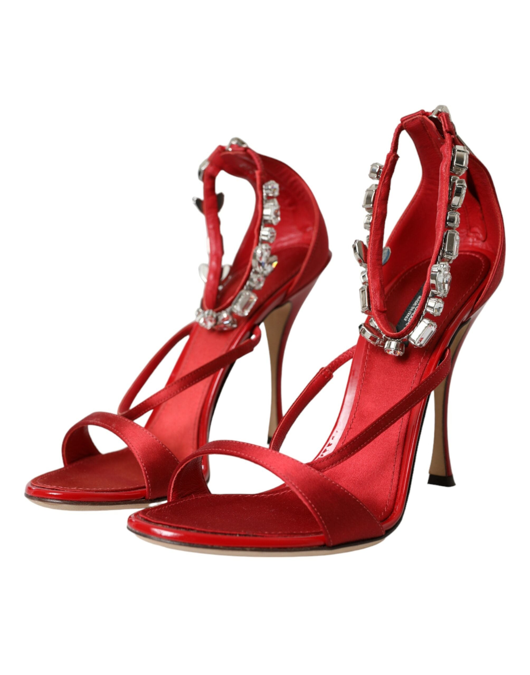 Dolce &amp; Gabbana Keira Red Satin Crystals Σανδάλια Παπούτσια με τακούνια