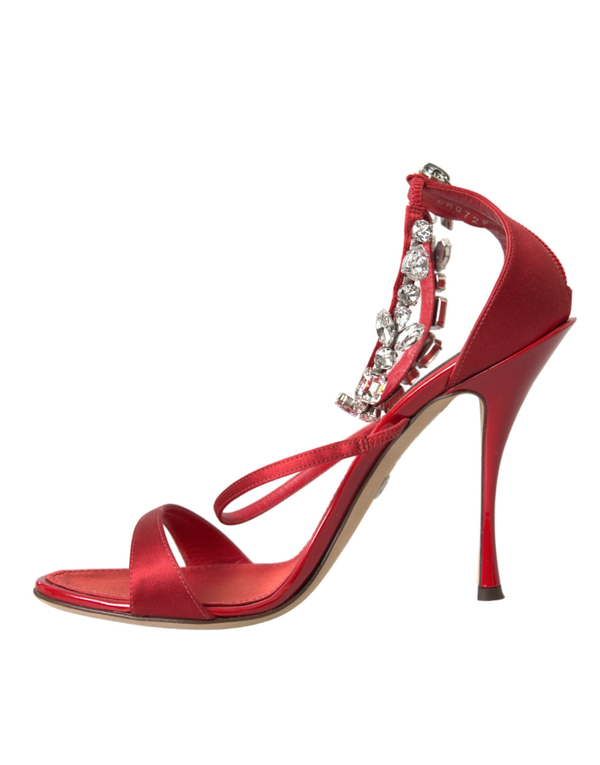 Dolce &amp; Gabbana Keira Red Satin Crystals Σανδάλια Παπούτσια με τακούνια