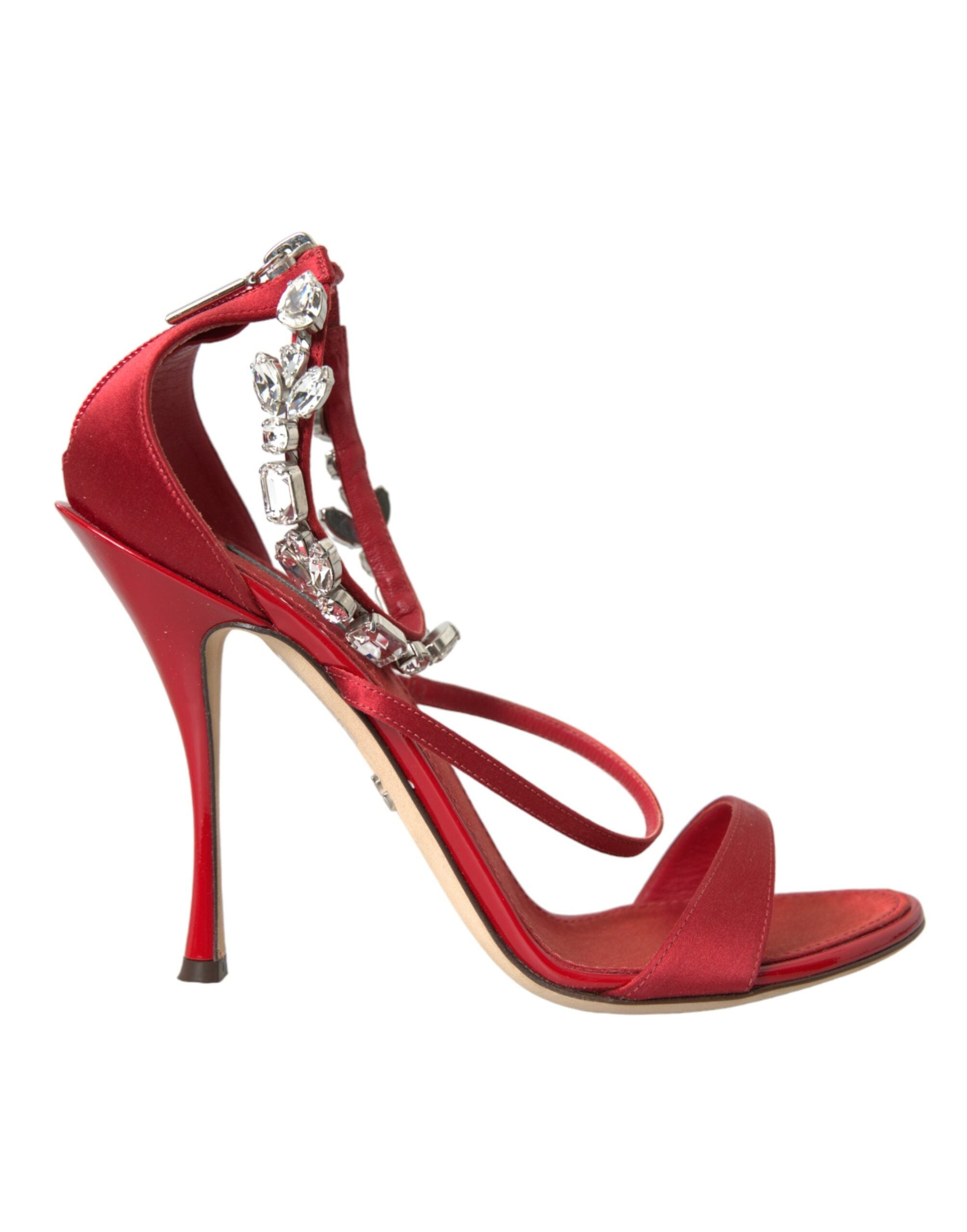 Dolce &amp; Gabbana Keira Red Satin Crystals Σανδάλια Παπούτσια με τακούνια