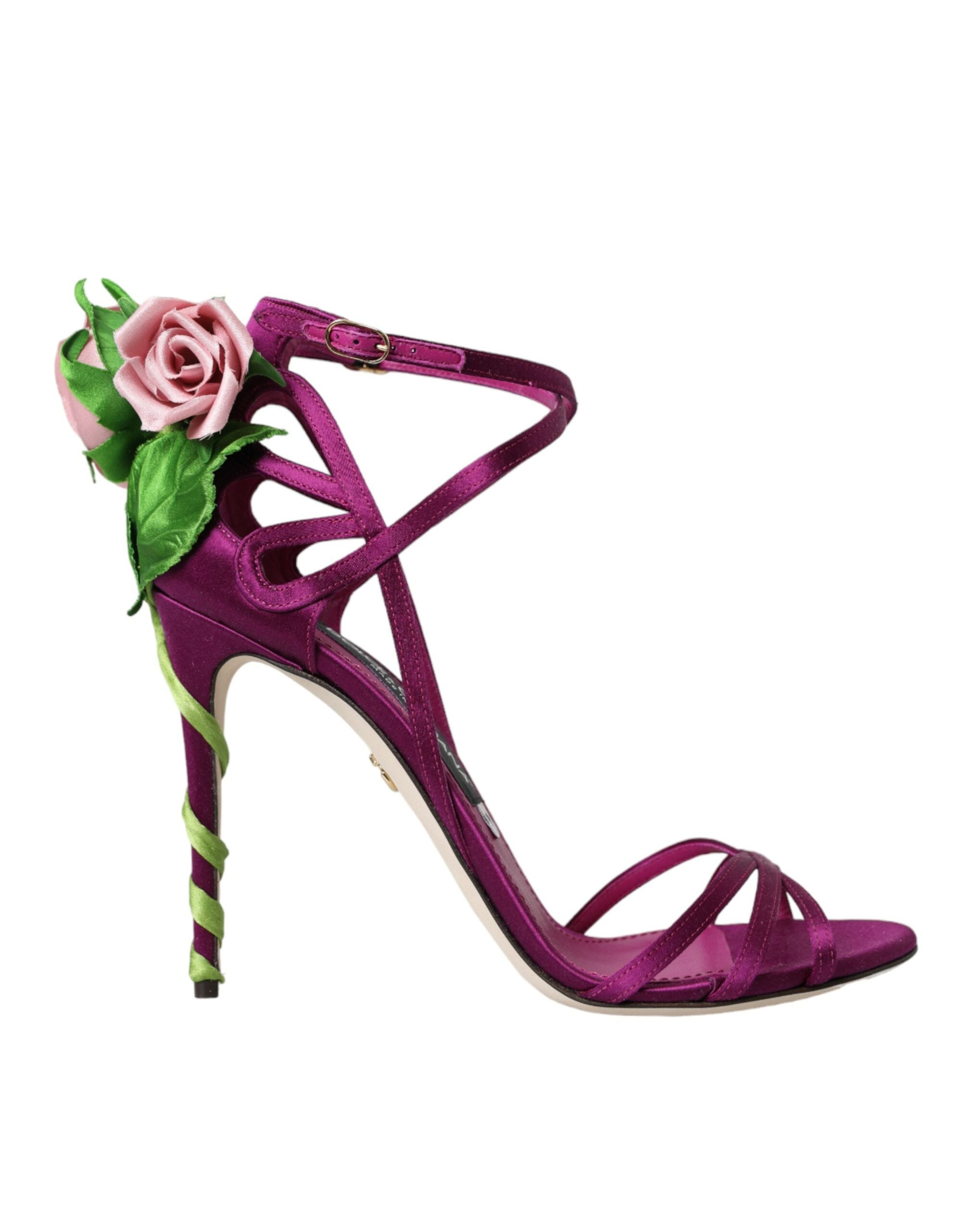 Dolce & Gabbana Purple Flower Satin Heels Sandals Shoes