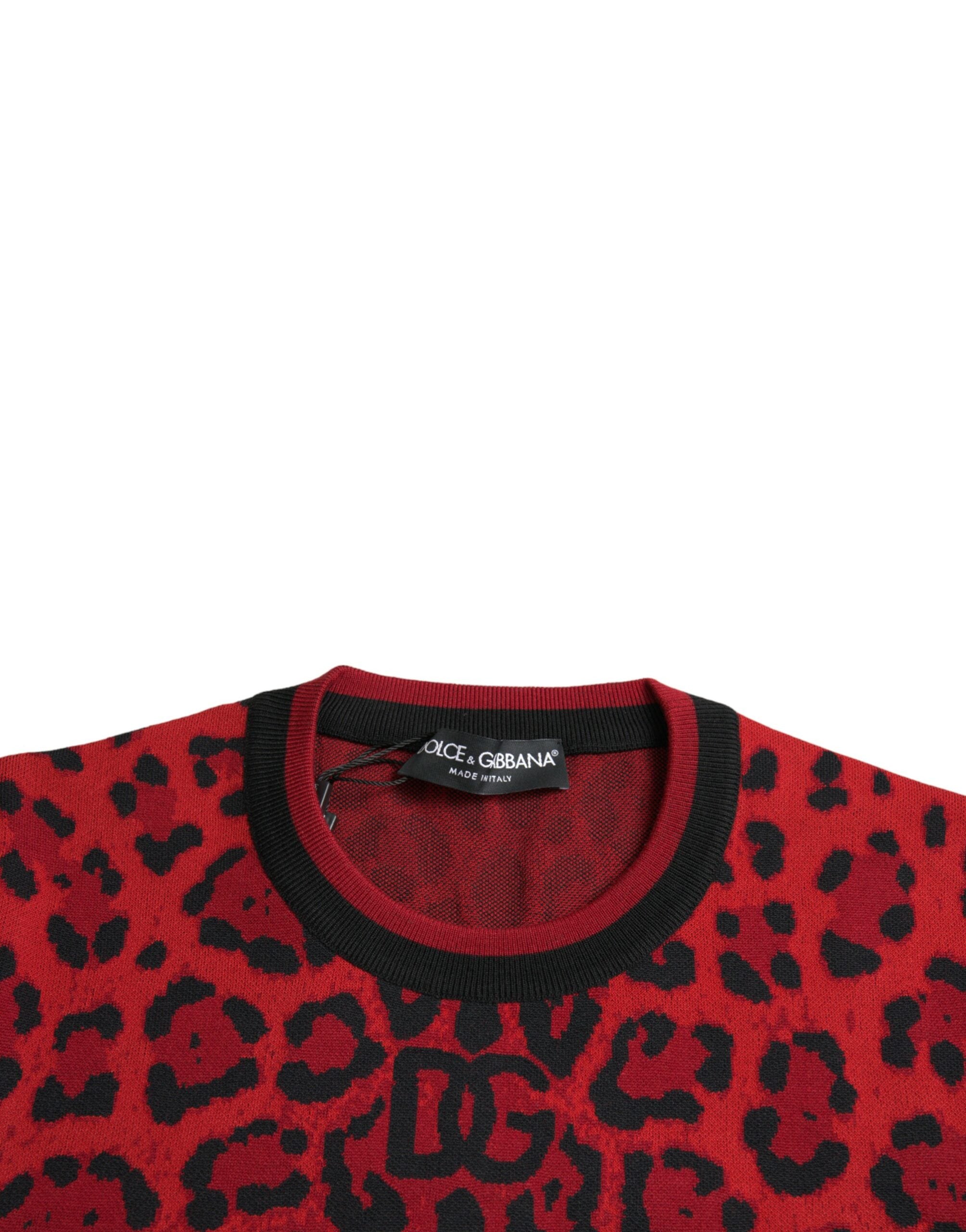 Πουλόβερ Dolce &amp; Gabbana Red Leopard Wool Crew Neck πουλόβερ