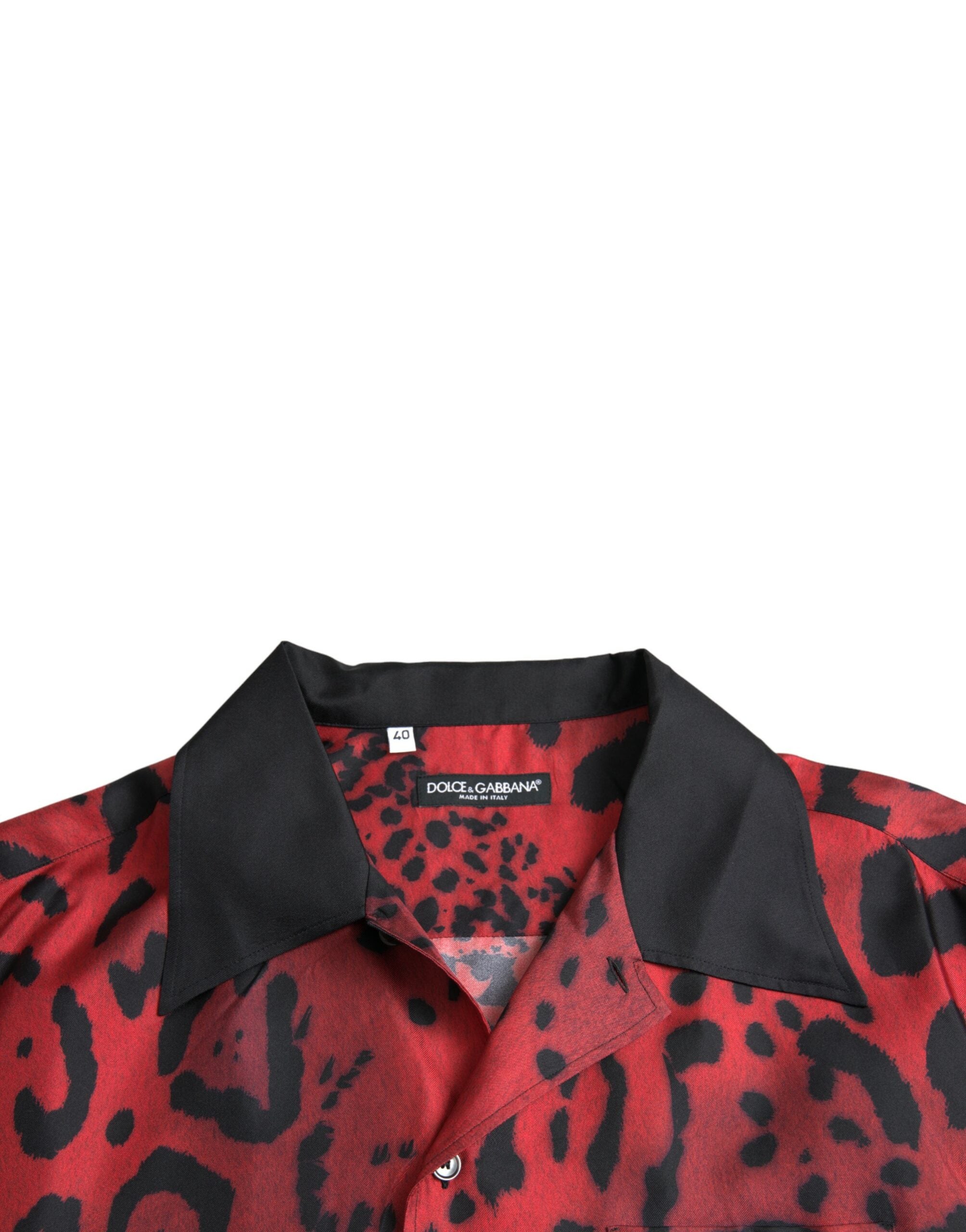 Dolce &amp; Gabbana Red Leopard Μεταξωτό Πουκάμισο πουκάμισο