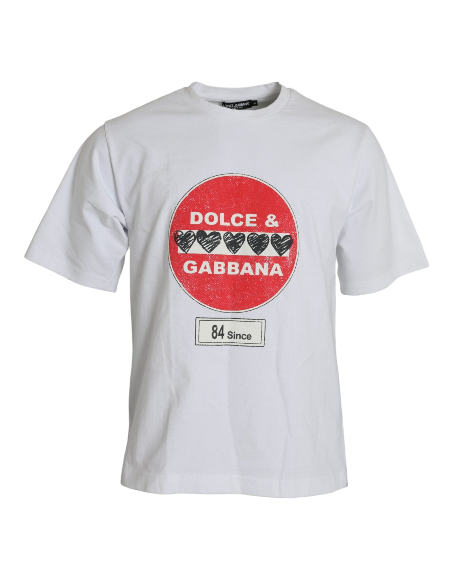 Μπλουζάκι με κοντό μανίκι Dolce &amp; Gabbana White Amor Heart Cotton Crewneck