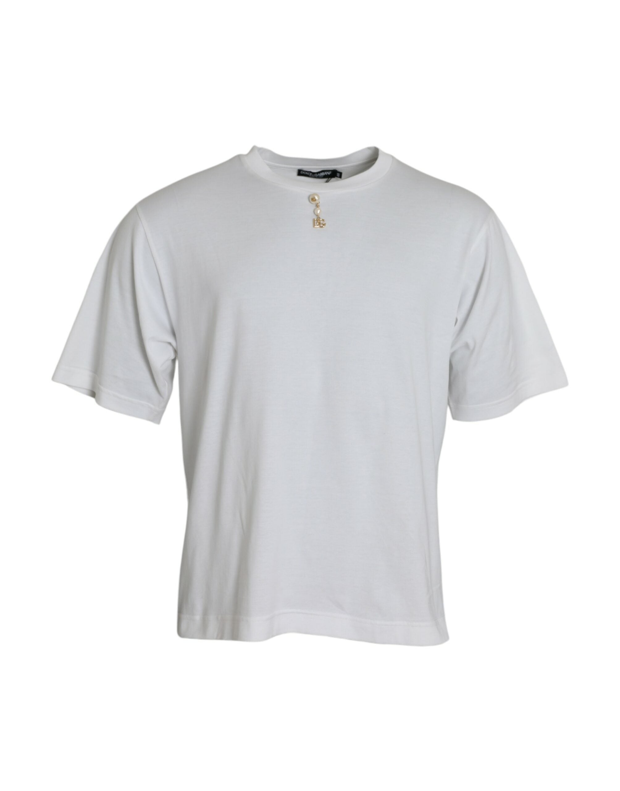 Μπλουζάκι Dolce &amp; Gabbana White Embelled Cotton Crew Neck