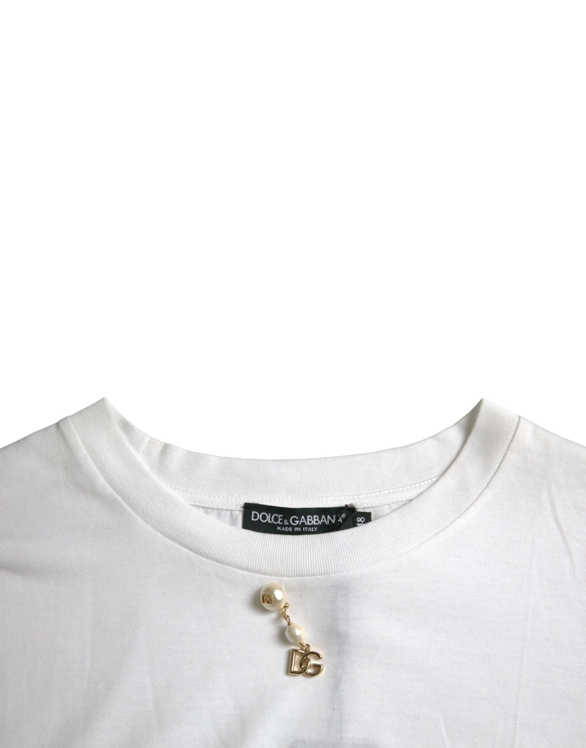 Μπλουζάκι Dolce &amp; Gabbana White Embelled Cotton Crew Neck