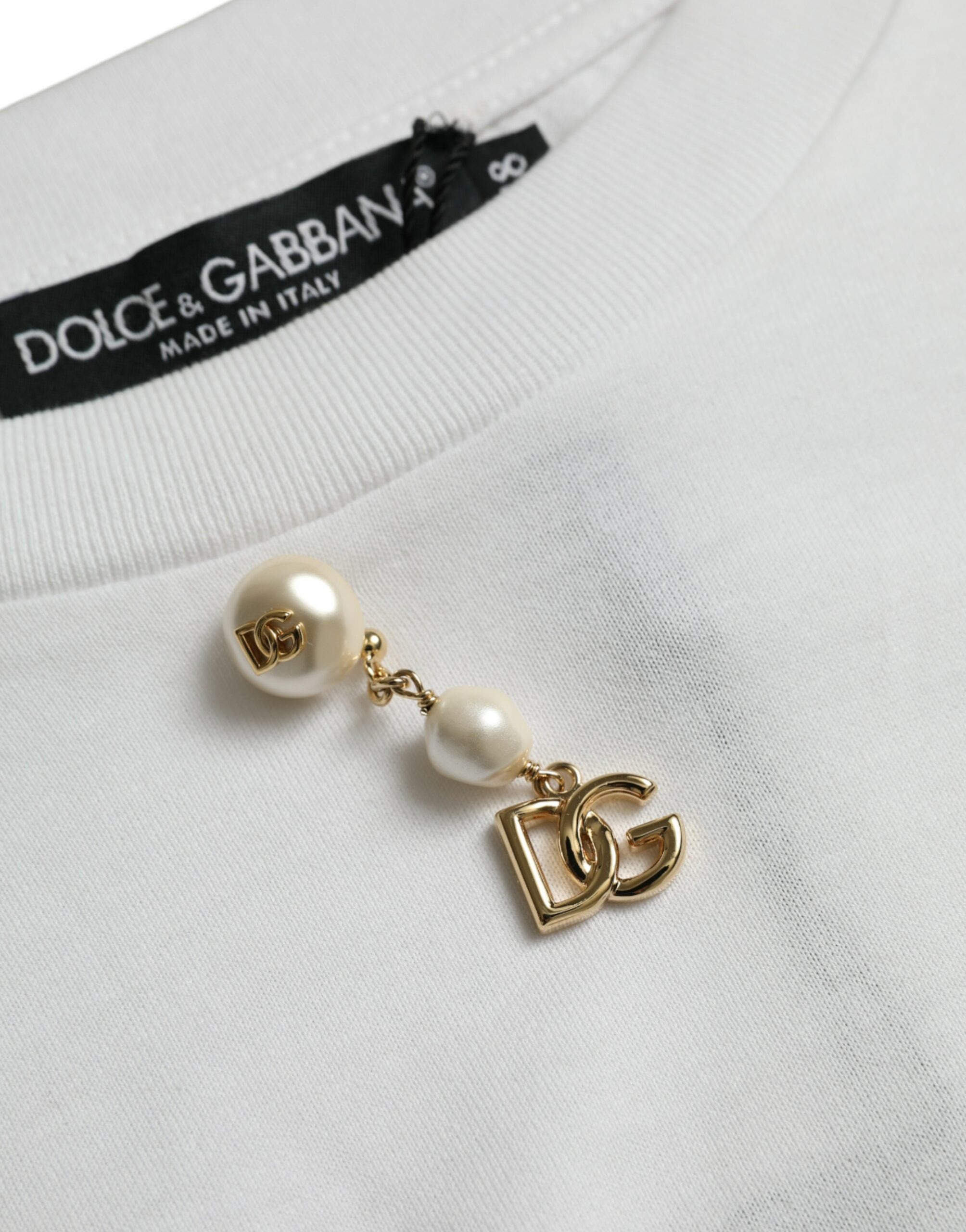 Μπλουζάκι Dolce &amp; Gabbana White Embelled Cotton Crew Neck